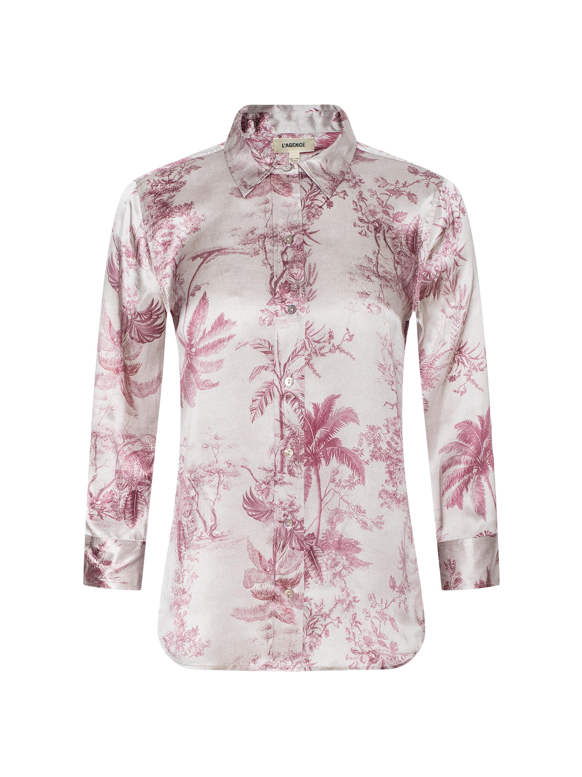 L'AGENCE Women's Dani Toile Silk Shirt - Tan Textured Jungle