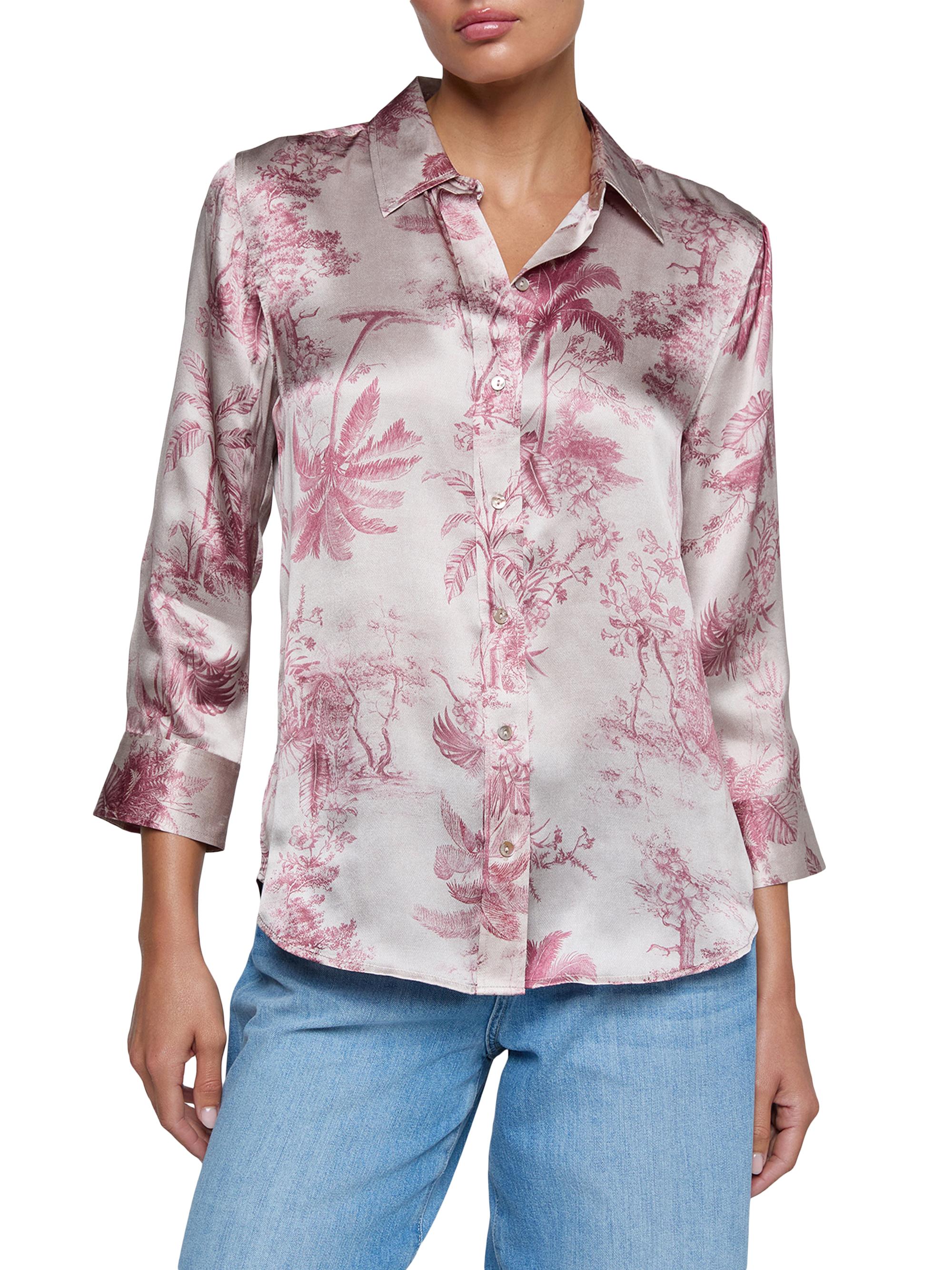 L'AGENCE Women's Dani Toile Silk Shirt - Tan Textured Jungle | Thumbnail 3