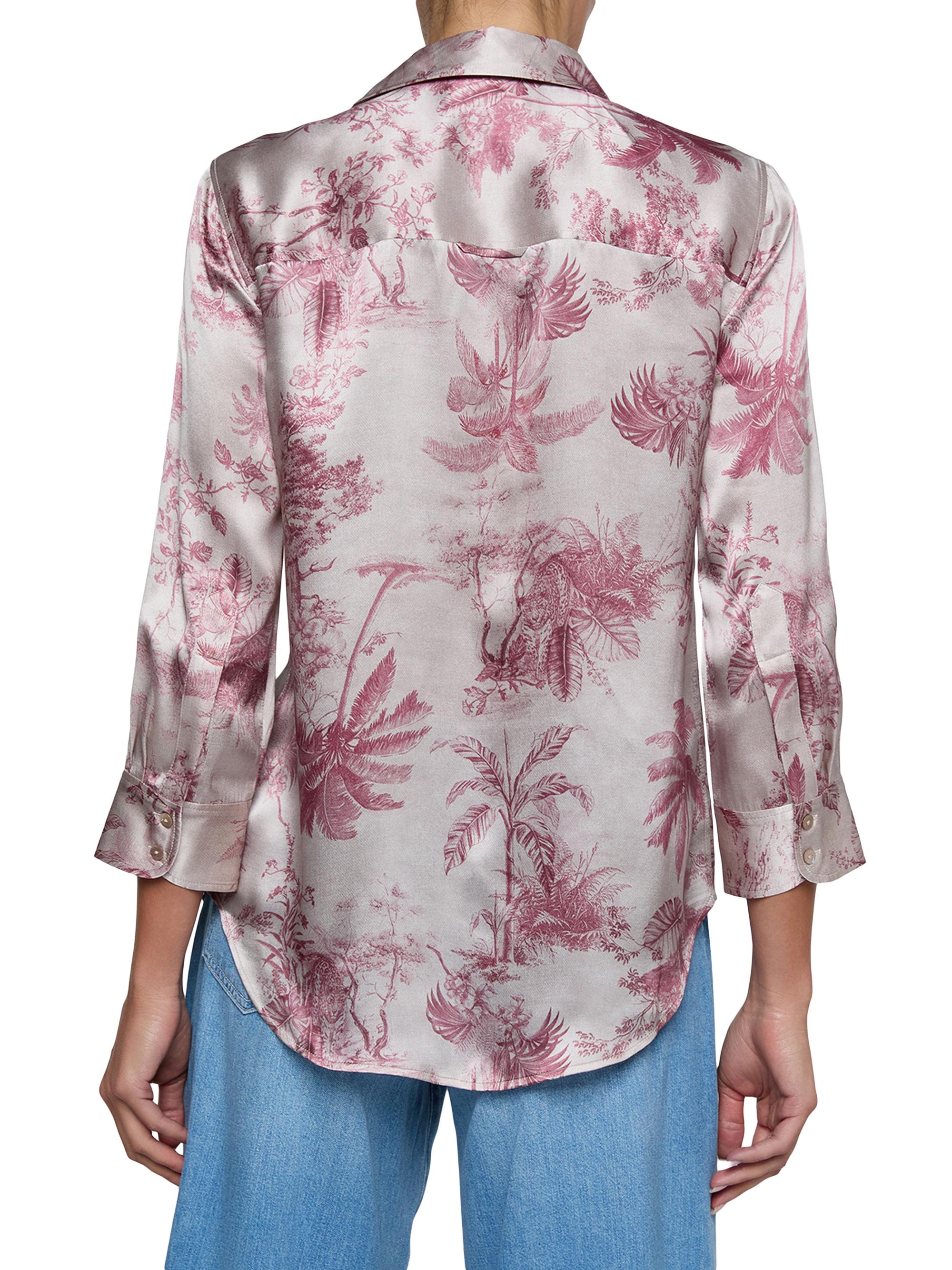 L'AGENCE Women's Dani Toile Silk Shirt - Tan Textured Jungle | Thumbnail 5