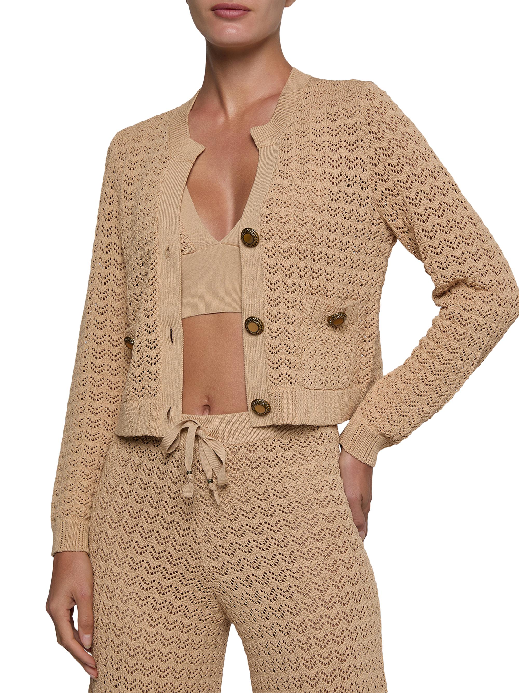 L'AGENCE Women's Orla Pointelle-Knit Crop Cardigan - Light Cappuccino Gold | Thumbnail 3