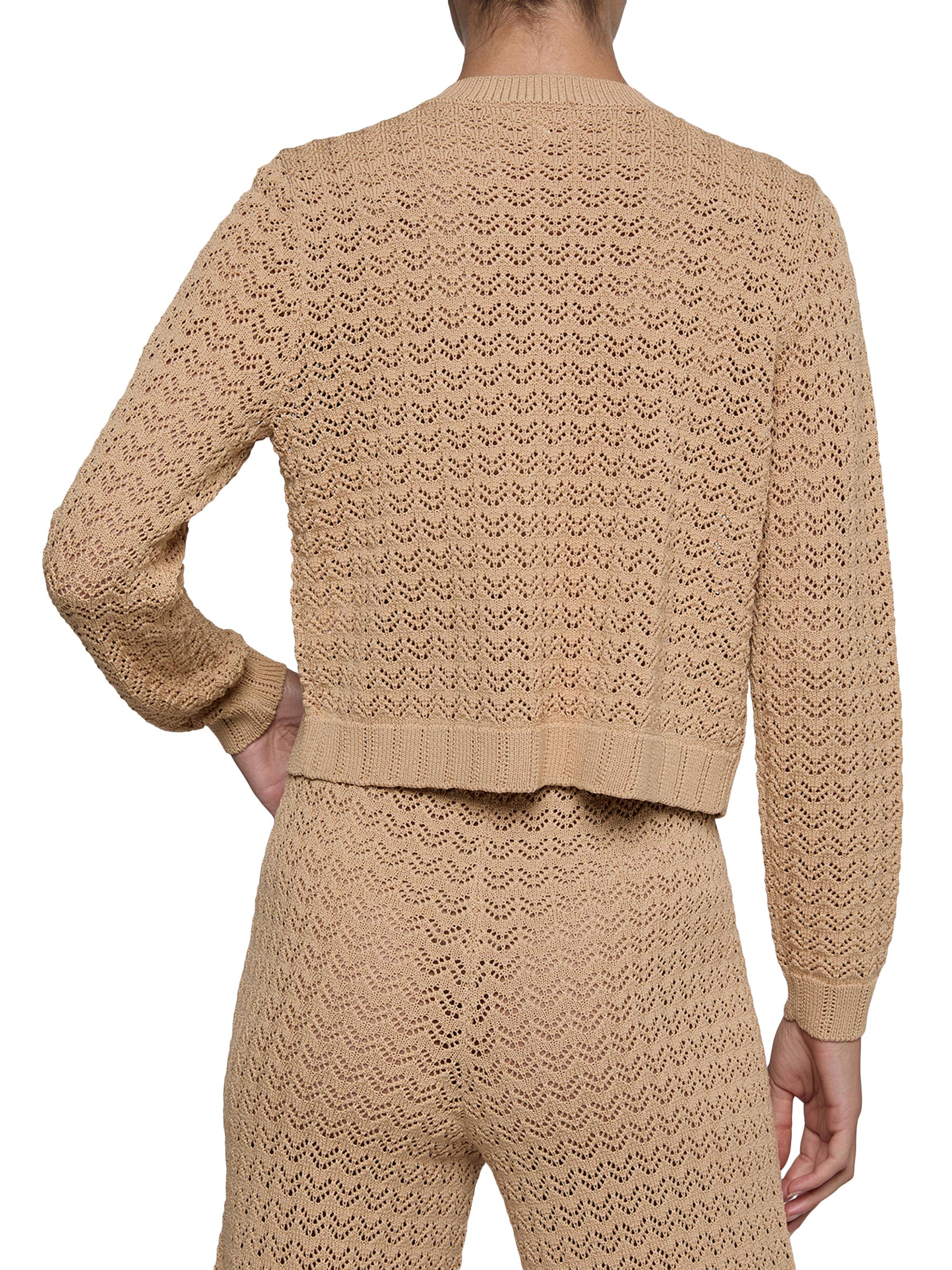 L'AGENCE Women's Orla Pointelle-Knit Crop Cardigan - Light Cappuccino Gold | Thumbnail 4