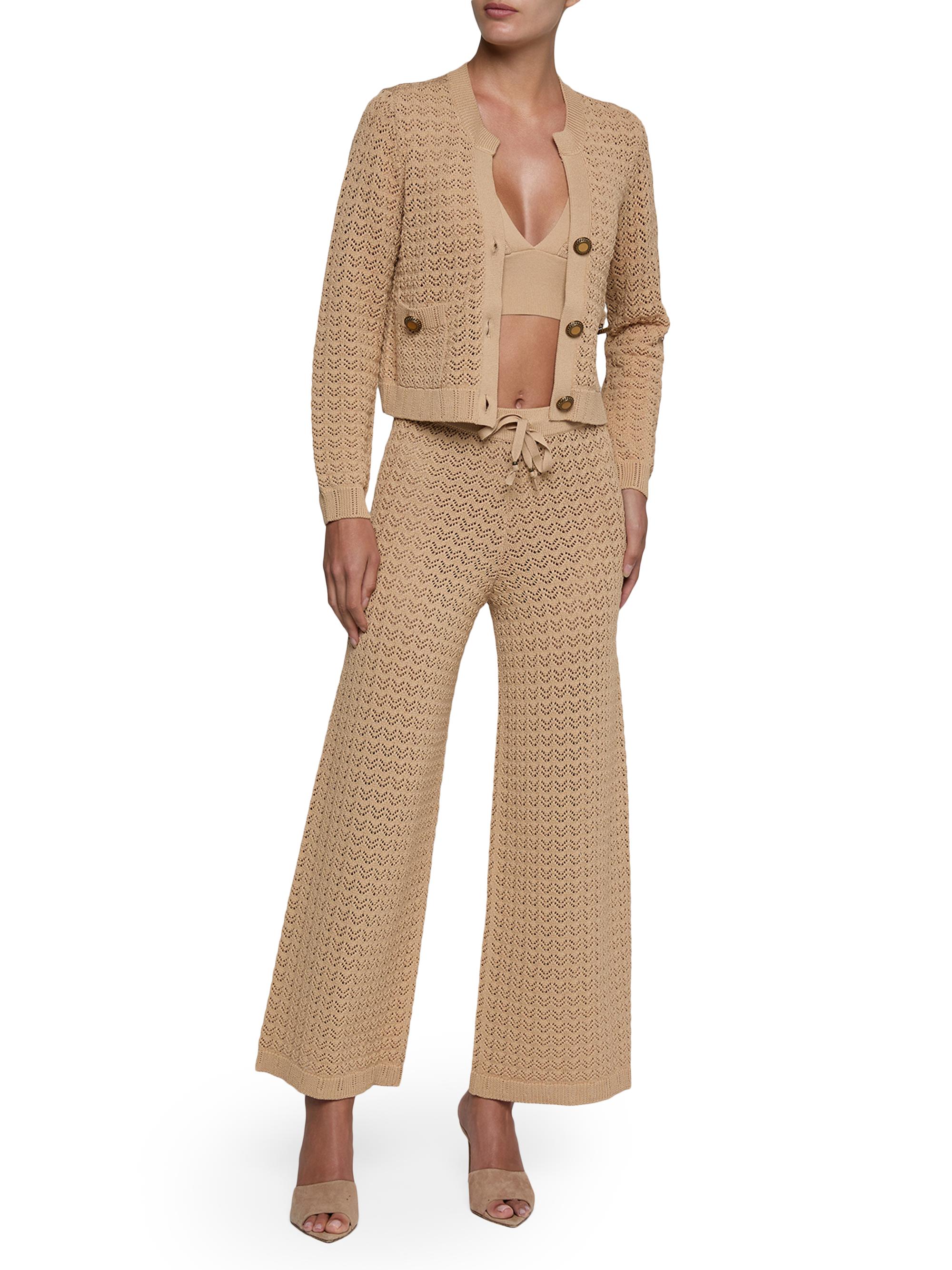 L'AGENCE Women's Orla Pointelle-Knit Crop Cardigan - Light Cappuccino Gold | Thumbnail 2