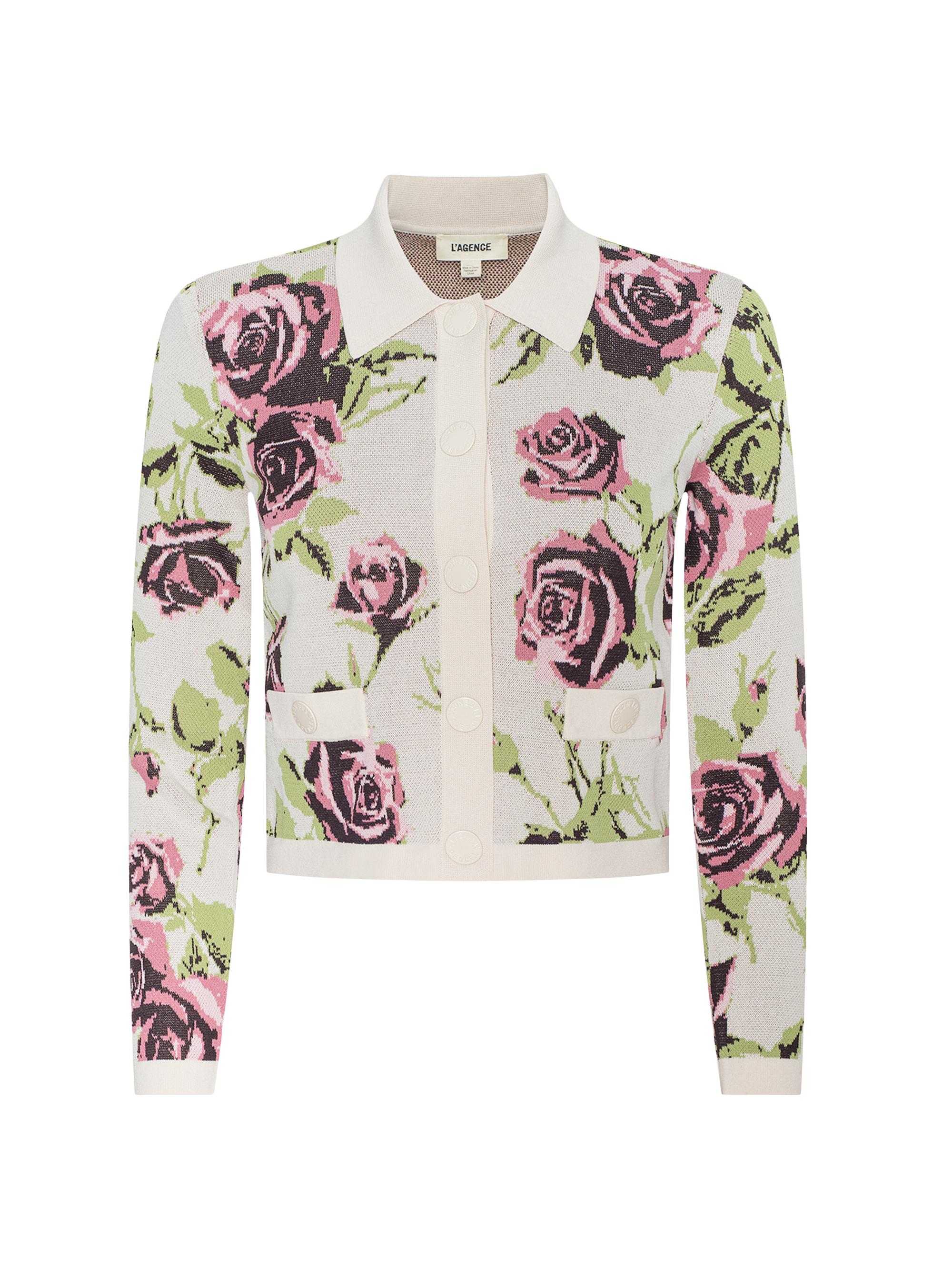 L'AGENCE Women's Osiris Jacquard Collared Cardigan - Ecru Romantic Rose