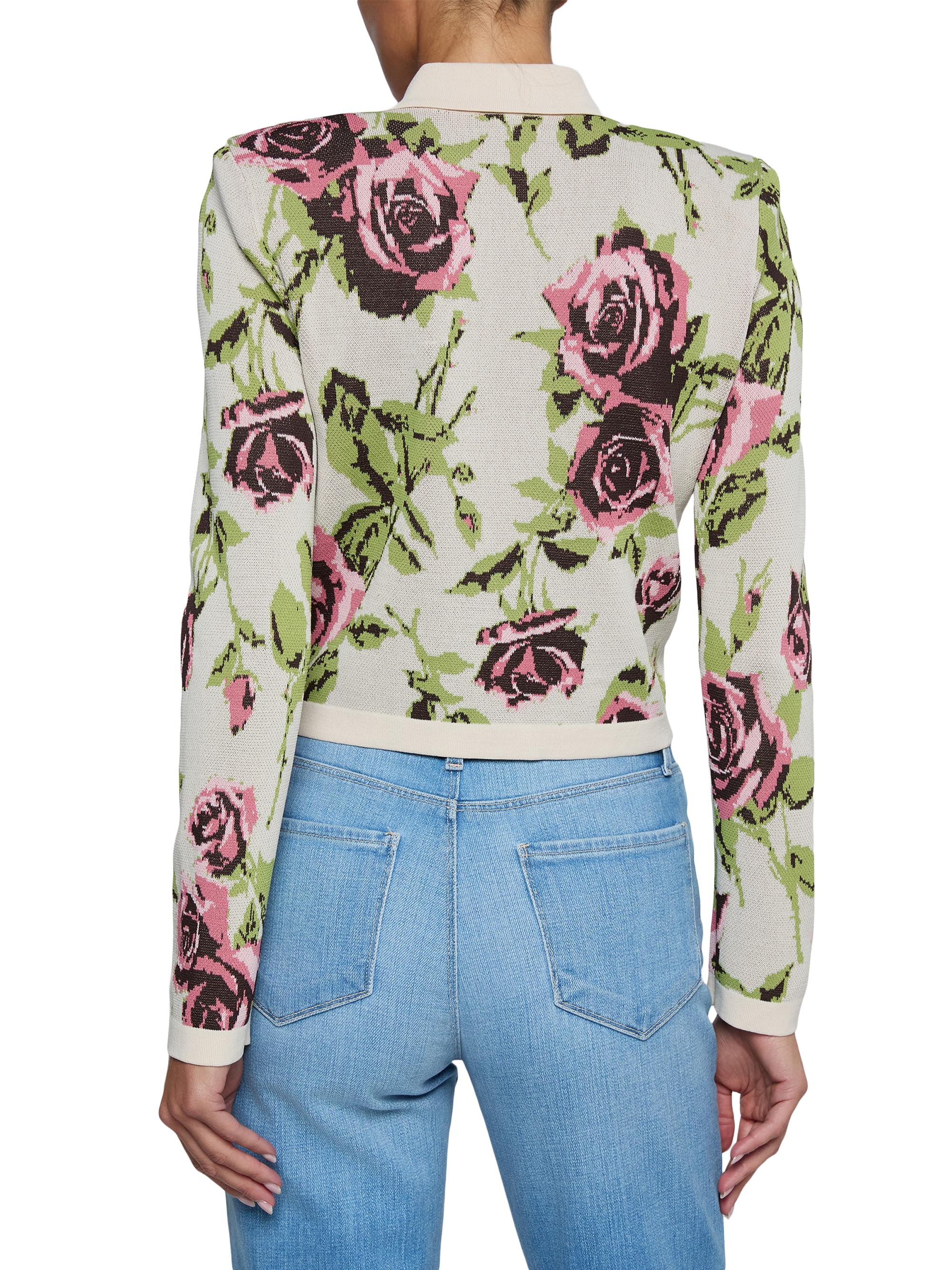 L'AGENCE Women's Osiris Jacquard Collared Cardigan - Ecru Romantic Rose | Thumbnail 5