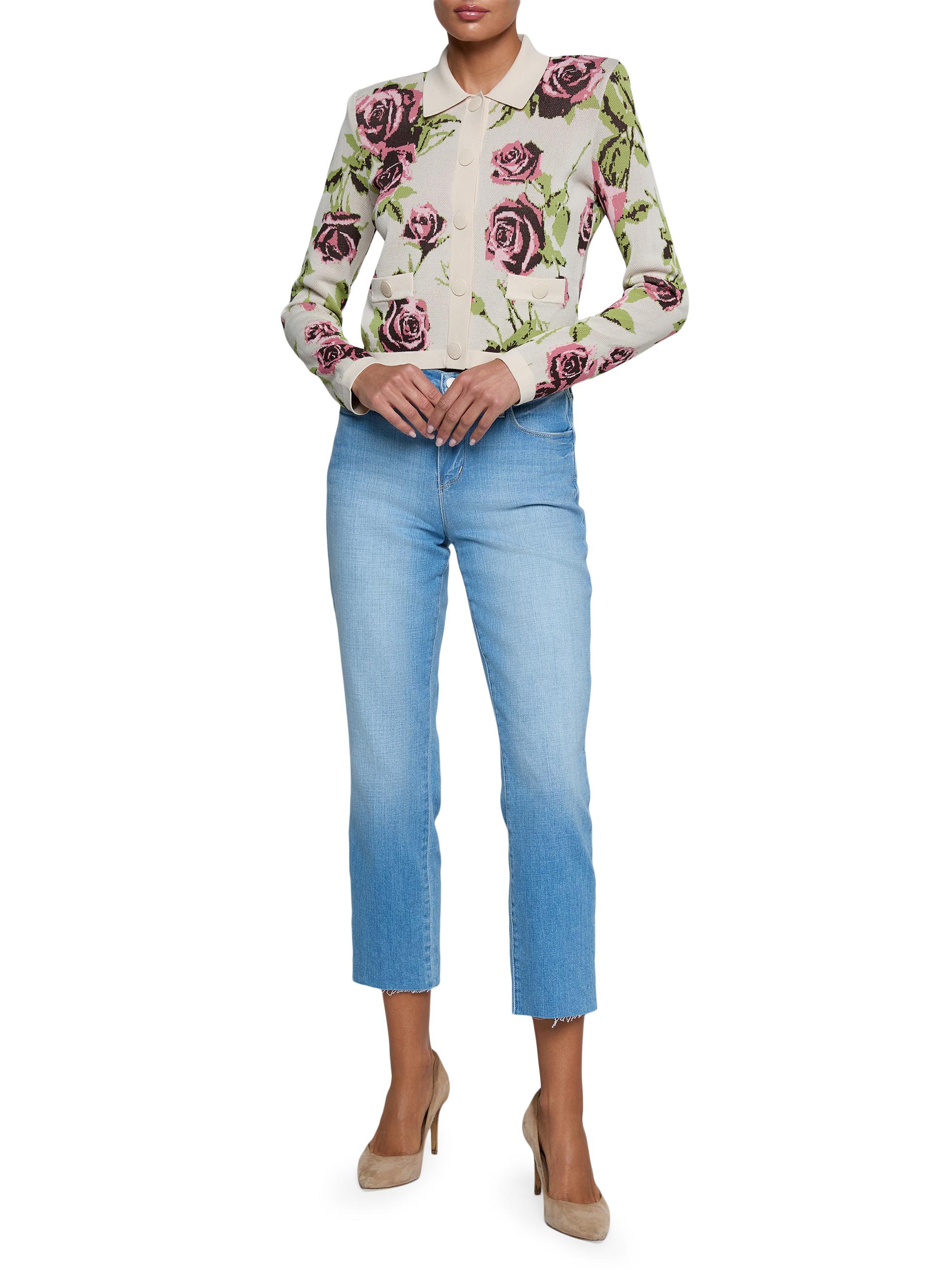 L'AGENCE Women's Osiris Jacquard Collared Cardigan - Ecru Romantic Rose | Thumbnail 2
