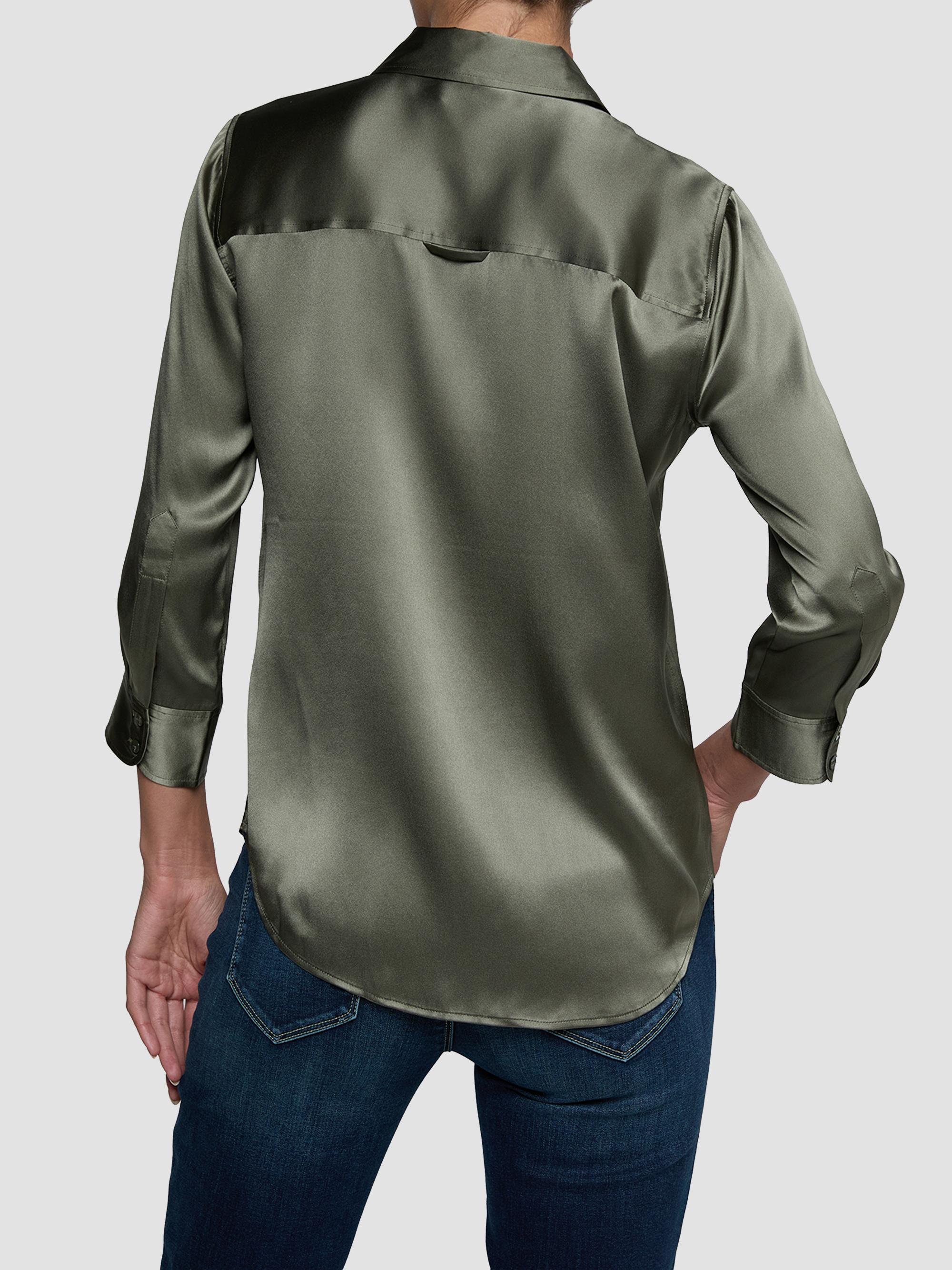 L'AGENCE Women's Dani Silk Three-Quarter-Length Sleeve Blouse - Smokey Olive | Thumbnail 3