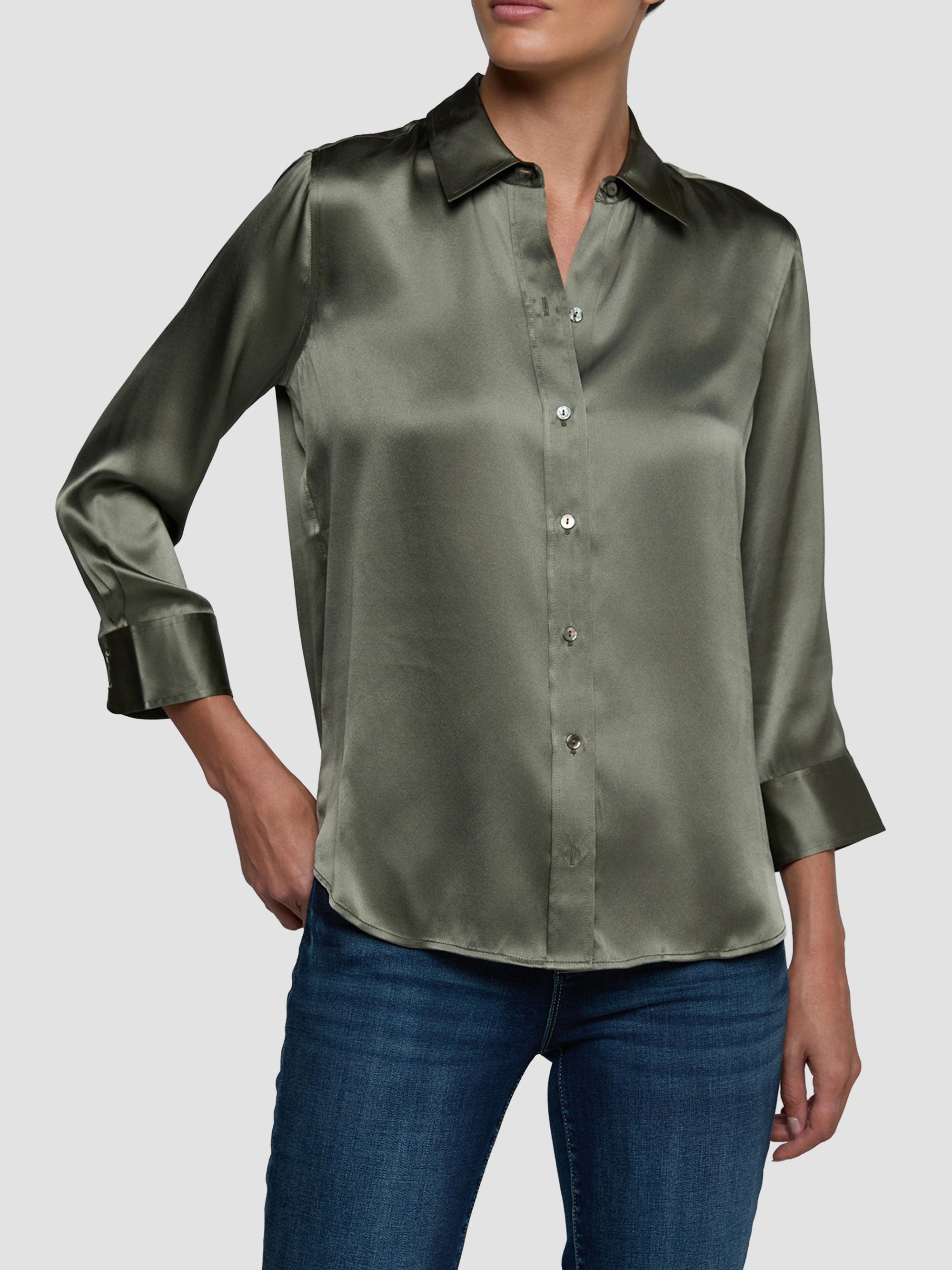 L'AGENCE Women's Dani Silk Three-Quarter-Length Sleeve Blouse - Smokey Olive | Thumbnail 4