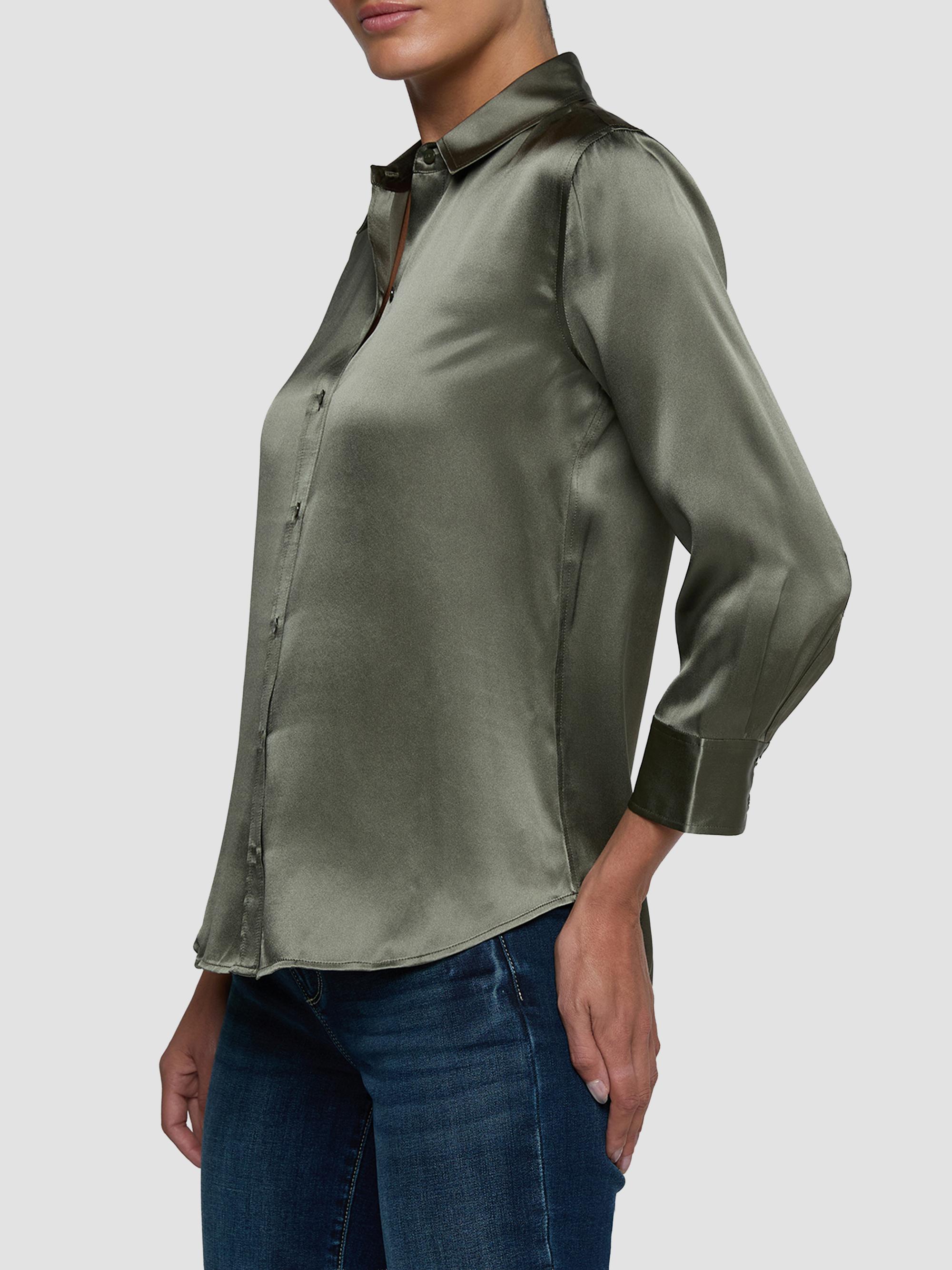 L'AGENCE Women's Dani Silk Three-Quarter-Length Sleeve Blouse - Smokey Olive | Thumbnail 5