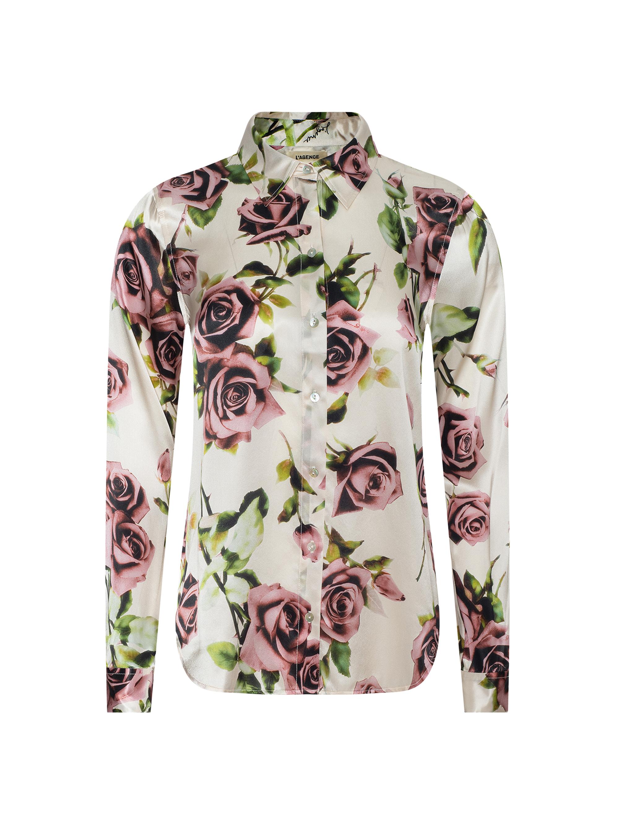 L'AGENCE Women's Tyler Floral Silk Shirt - Ecru Romantic Rose