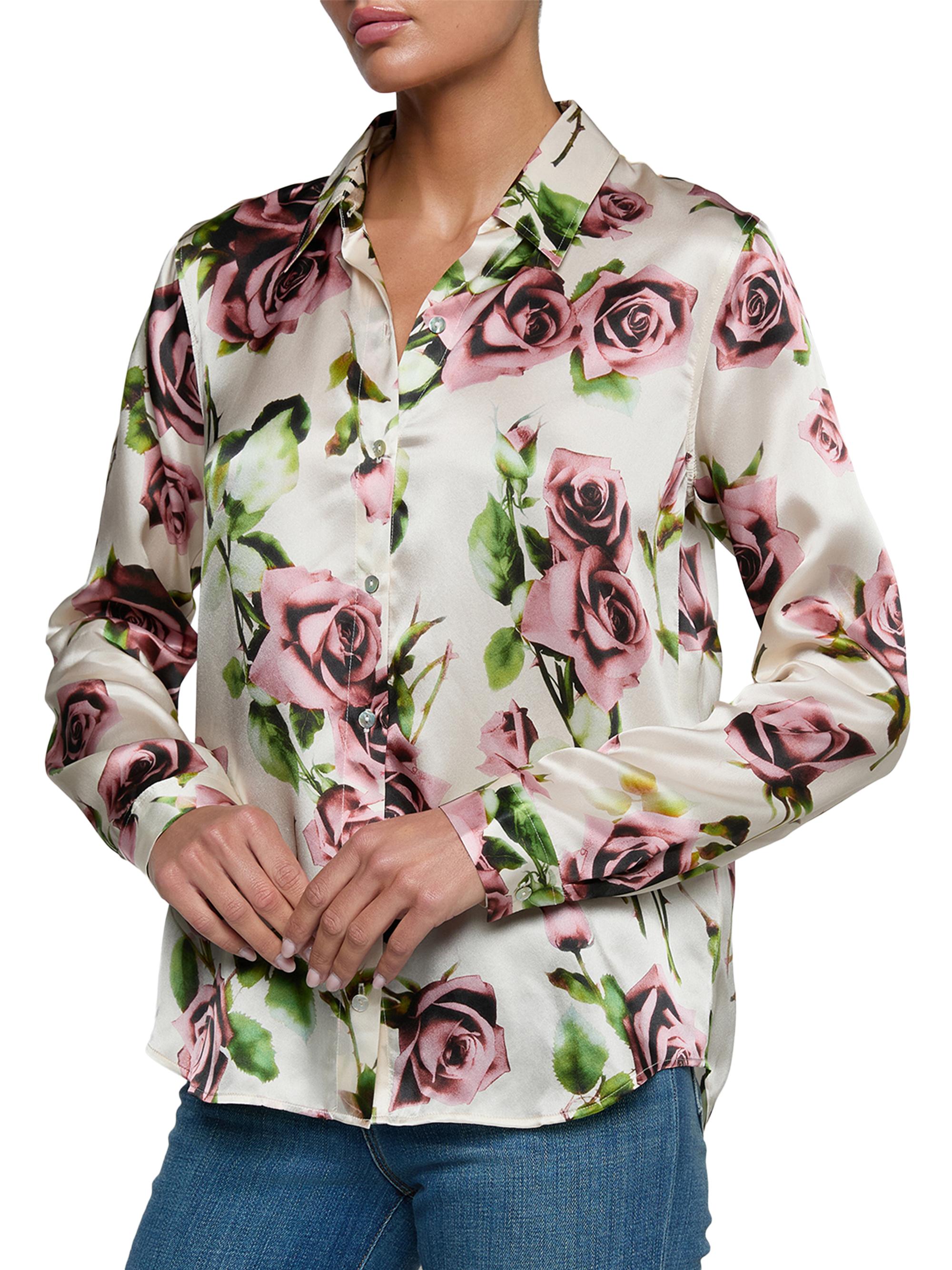L'AGENCE Women's Tyler Floral Silk Shirt - Ecru Romantic Rose | Thumbnail 3
