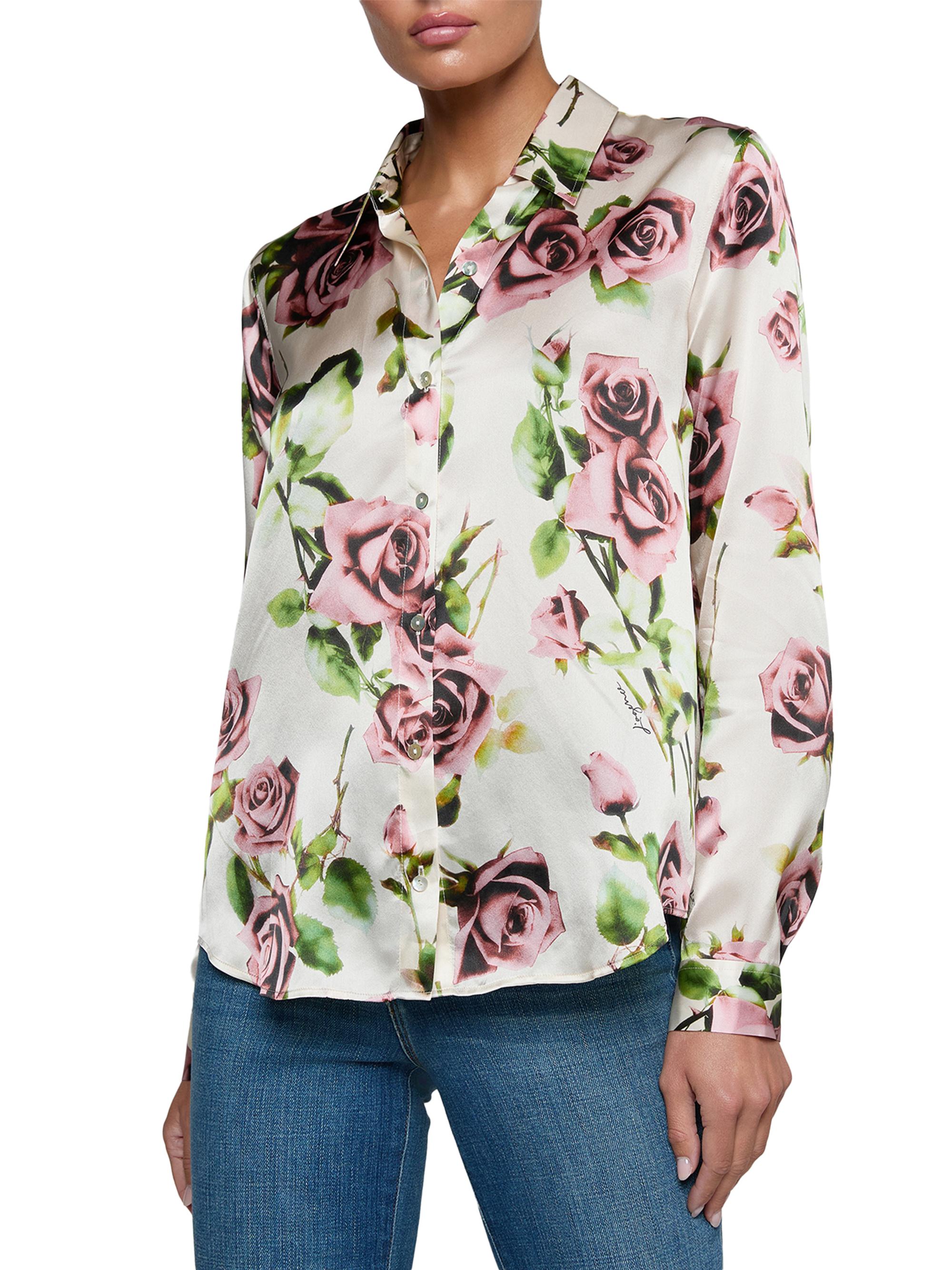 L'AGENCE Women's Tyler Floral Silk Shirt - Ecru Romantic Rose | Thumbnail 4