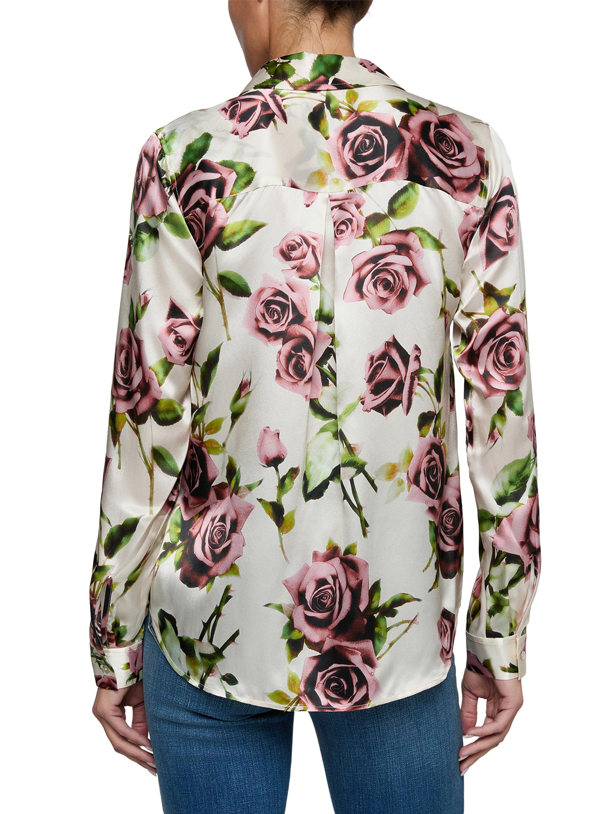 L'AGENCE Women's Tyler Floral Silk Shirt - Ecru Romantic Rose | Thumbnail 5