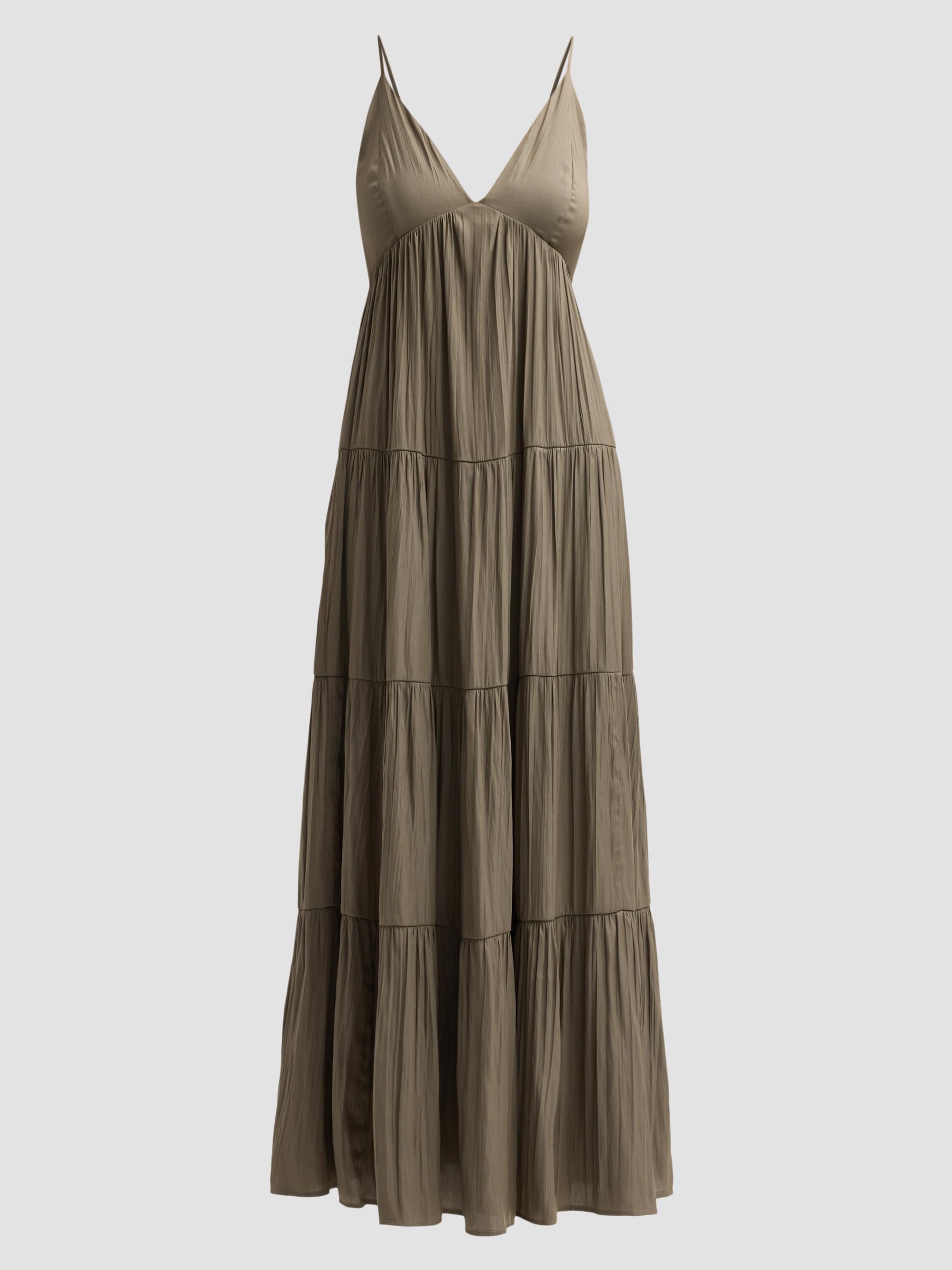 L'AGENCE Women's Lua Tiered Satin Maxi Dress - Smokey Olive