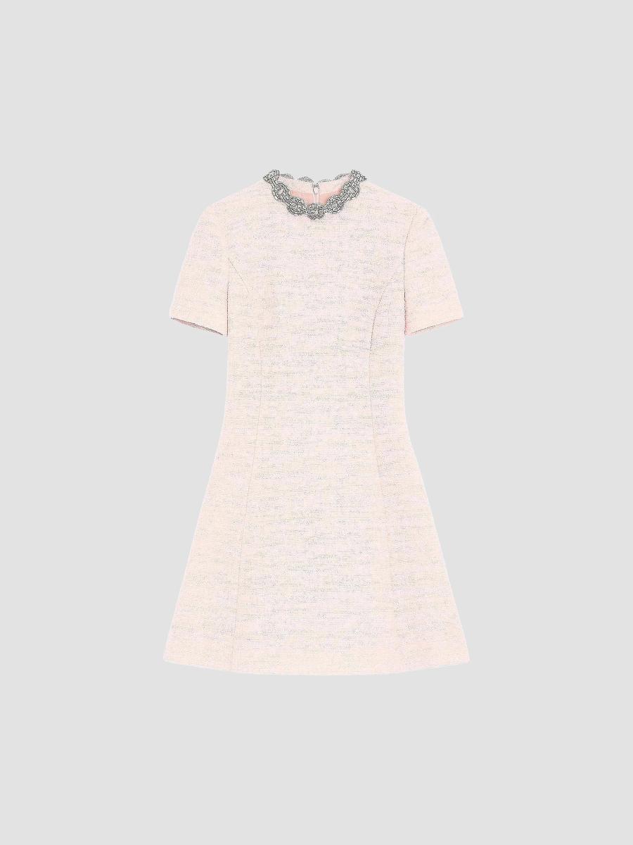 Valentino Garavani Embroidered Crinkle Cotton Tweed Short Dress