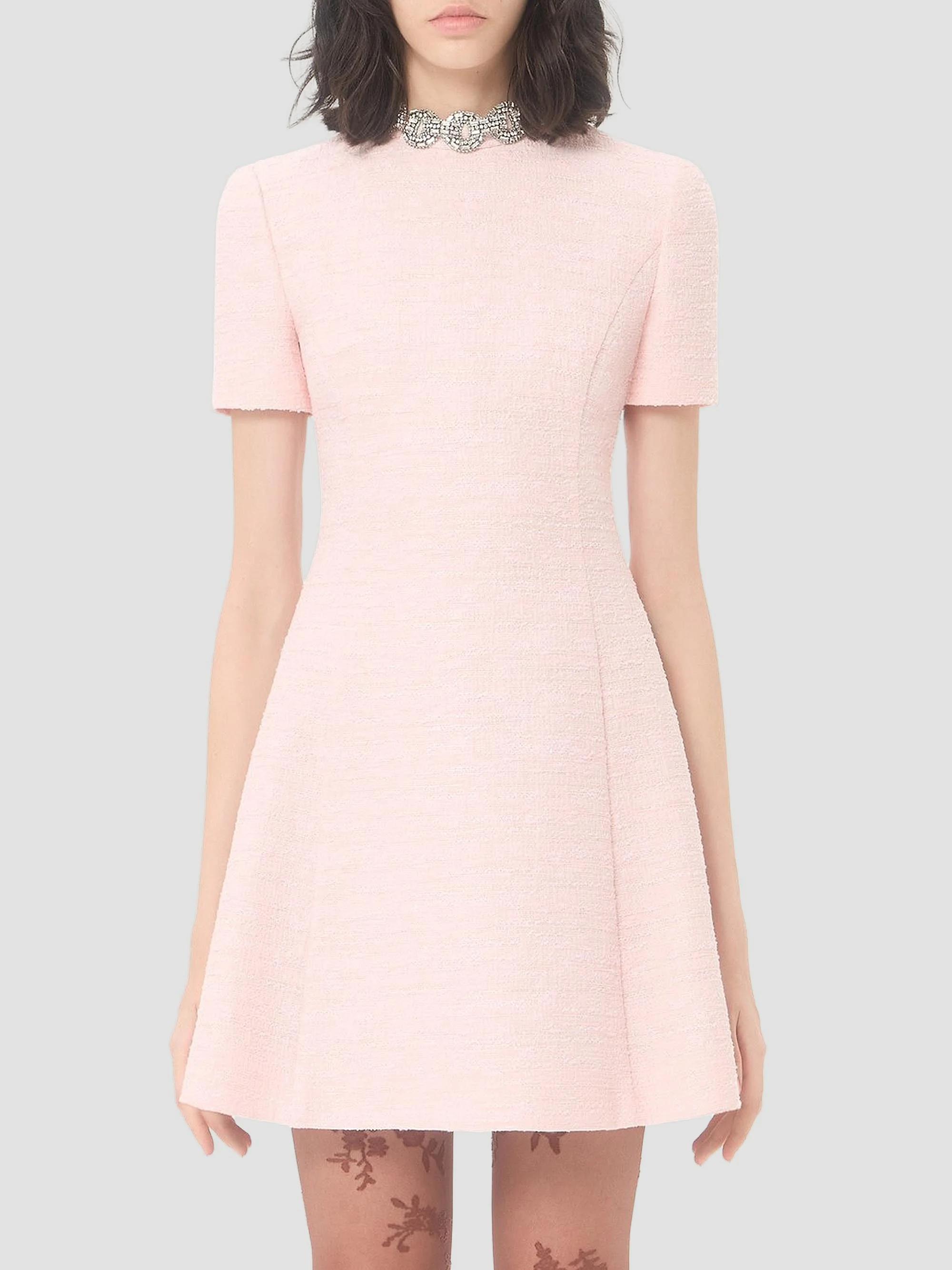 candy pink square-neck knitted mini dress from balmain Valentino Embroidered Crinkle Cotton Tweed Short Woman Pink/silver 38 Pink denim