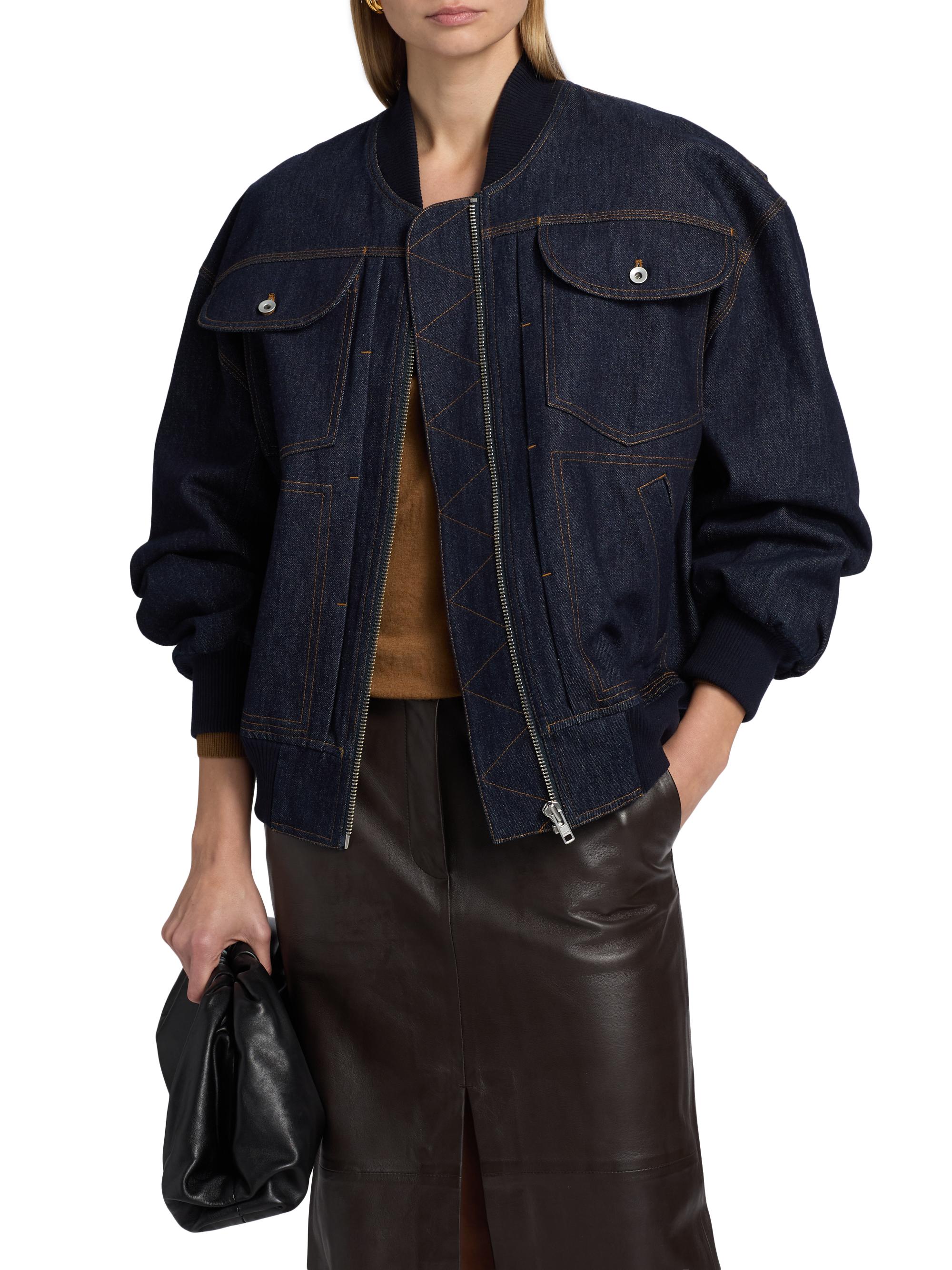 Co Women's Denim tton Bomber Jacket - Indigo | Thumbnail 3