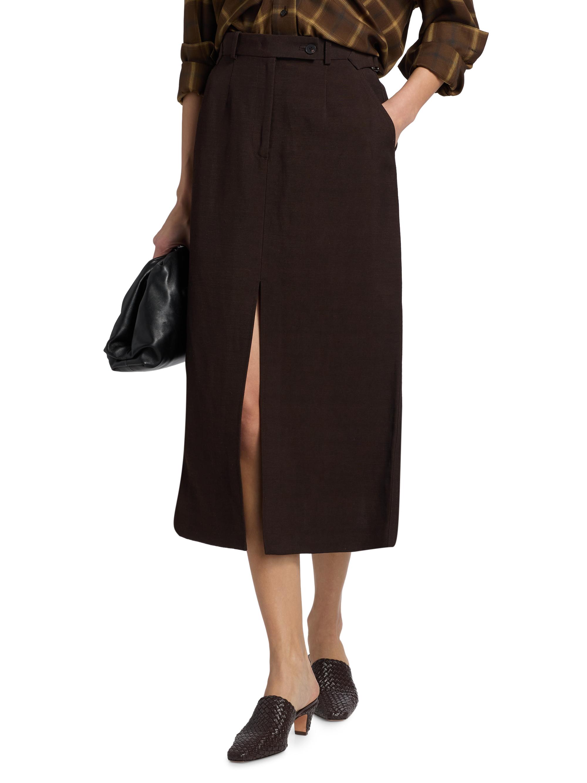 Co Women's Tailored Linen-Blend Pencil Skirt - Chocolate | Thumbnail 3