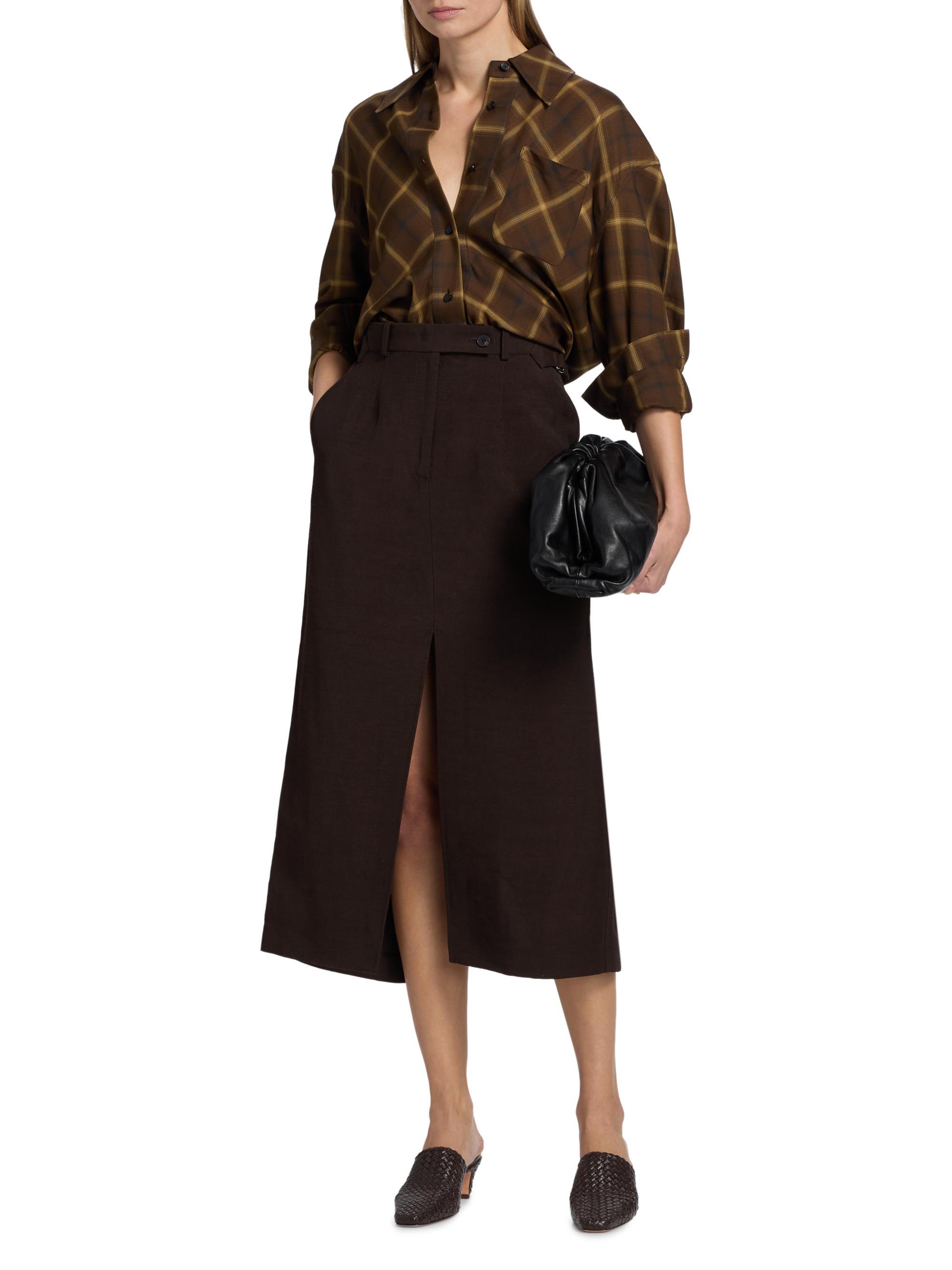Co Women's Tailored Linen-Blend Pencil Skirt - Chocolate | Thumbnail 2