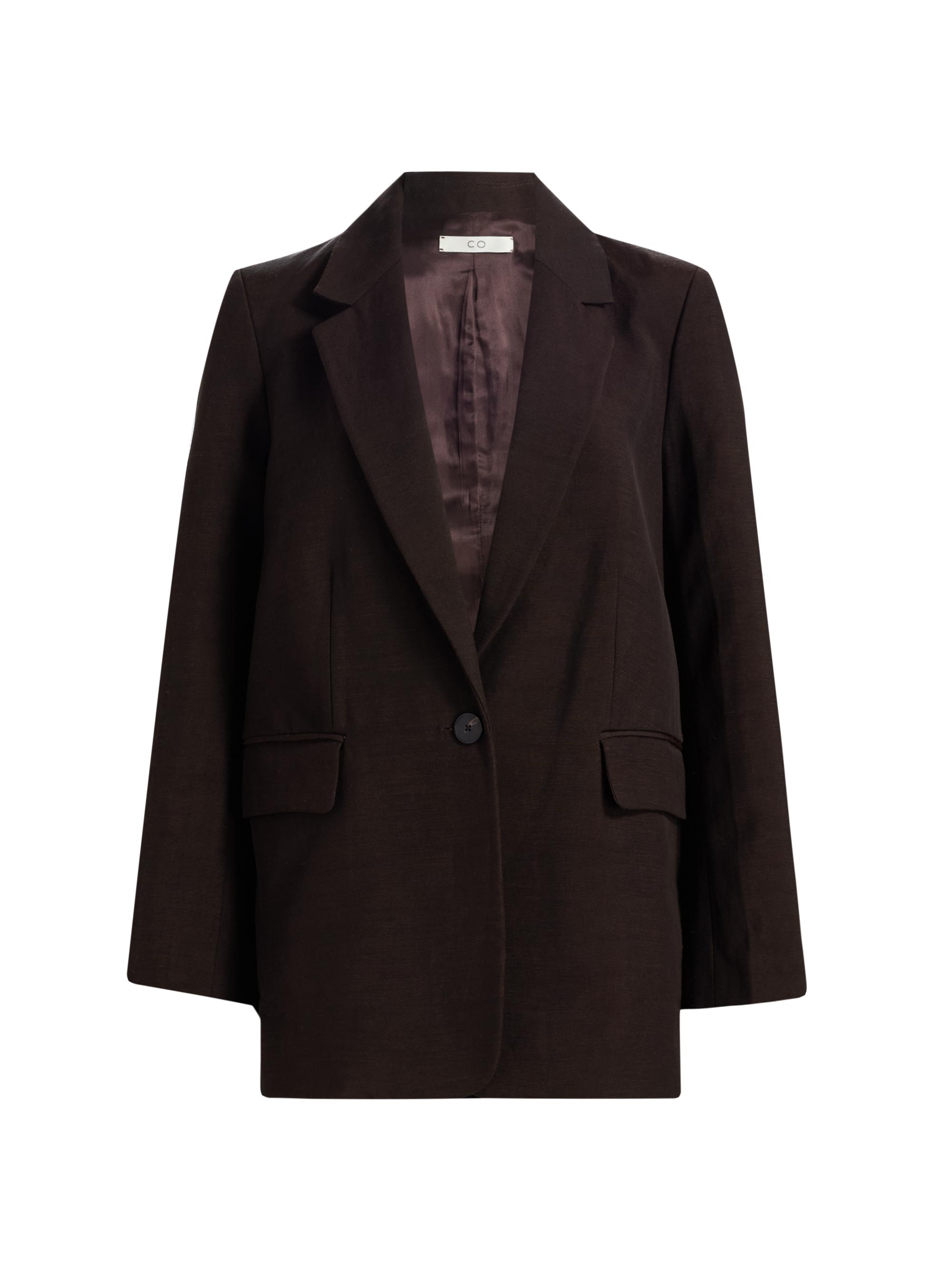 Co Women's Mens-Fit Linen-Blend Blazer - Chocolate