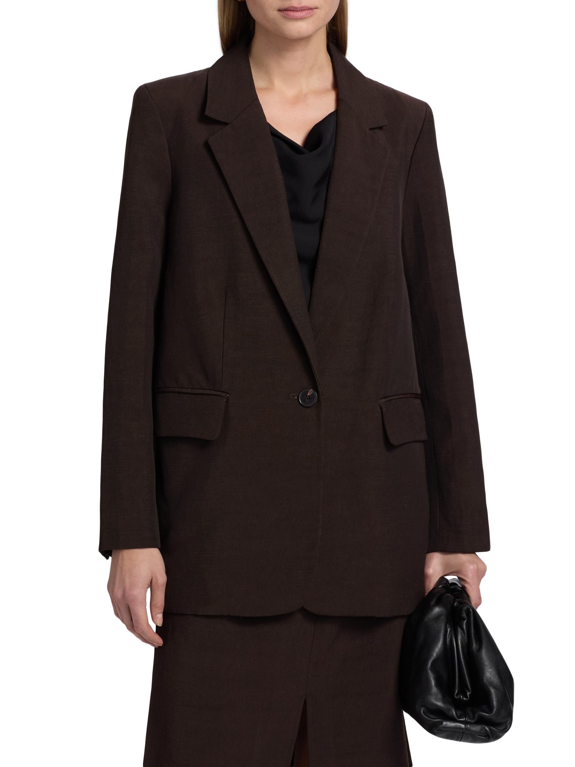 Co Women's Mens-Fit Linen-Blend Blazer - Chocolate | Thumbnail 3