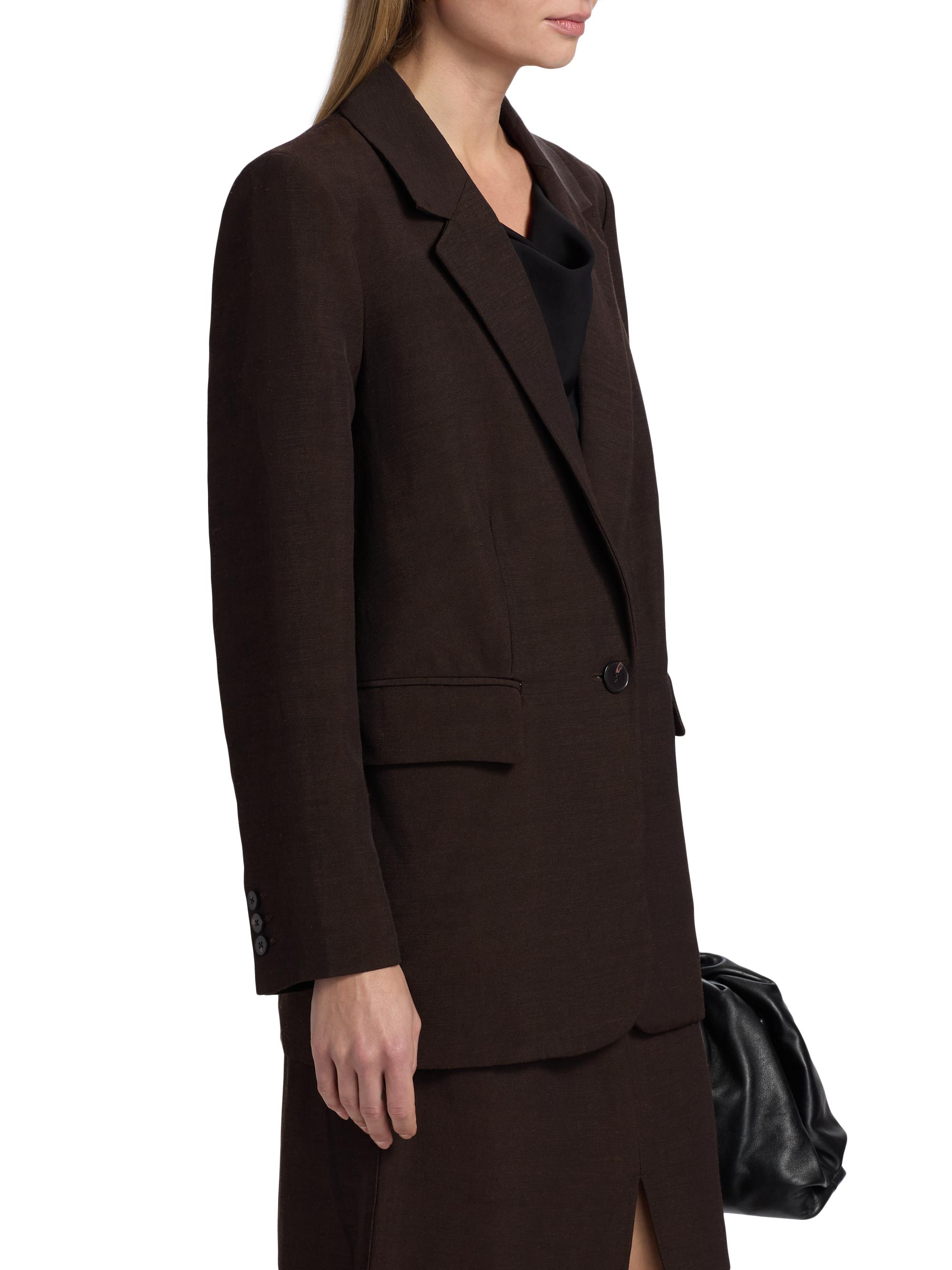 Co Women's Mens-Fit Linen-Blend Blazer - Chocolate | Thumbnail 4