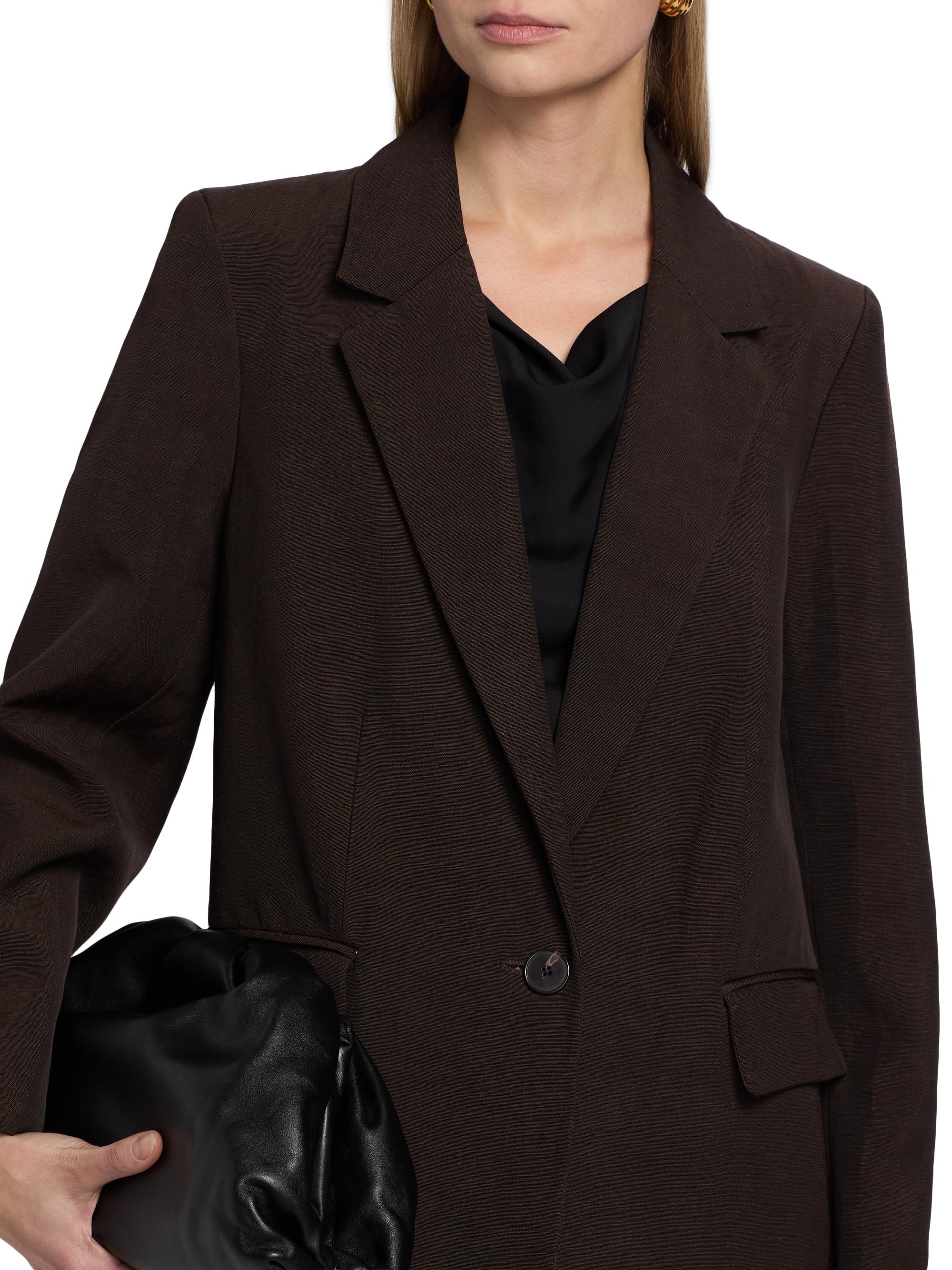 Co Women's Mens-Fit Linen-Blend Blazer - Chocolate | Thumbnail 6