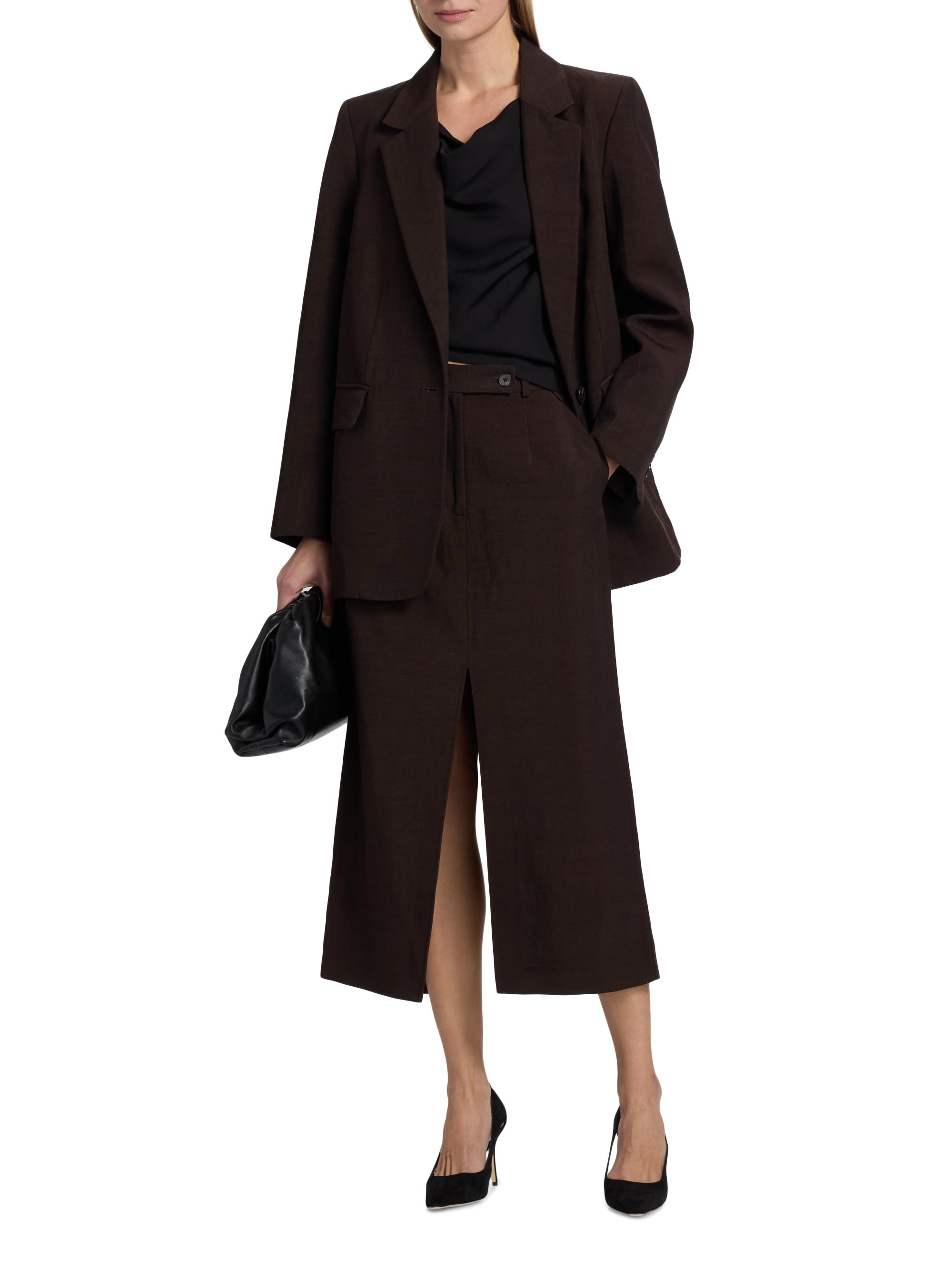 Co Women's Mens-Fit Linen-Blend Blazer - Chocolate | Thumbnail 2