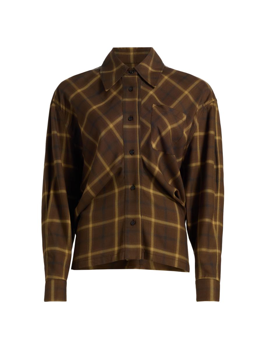 Co Women's Check Plaid Banana-sleeve Shirt In Cholate