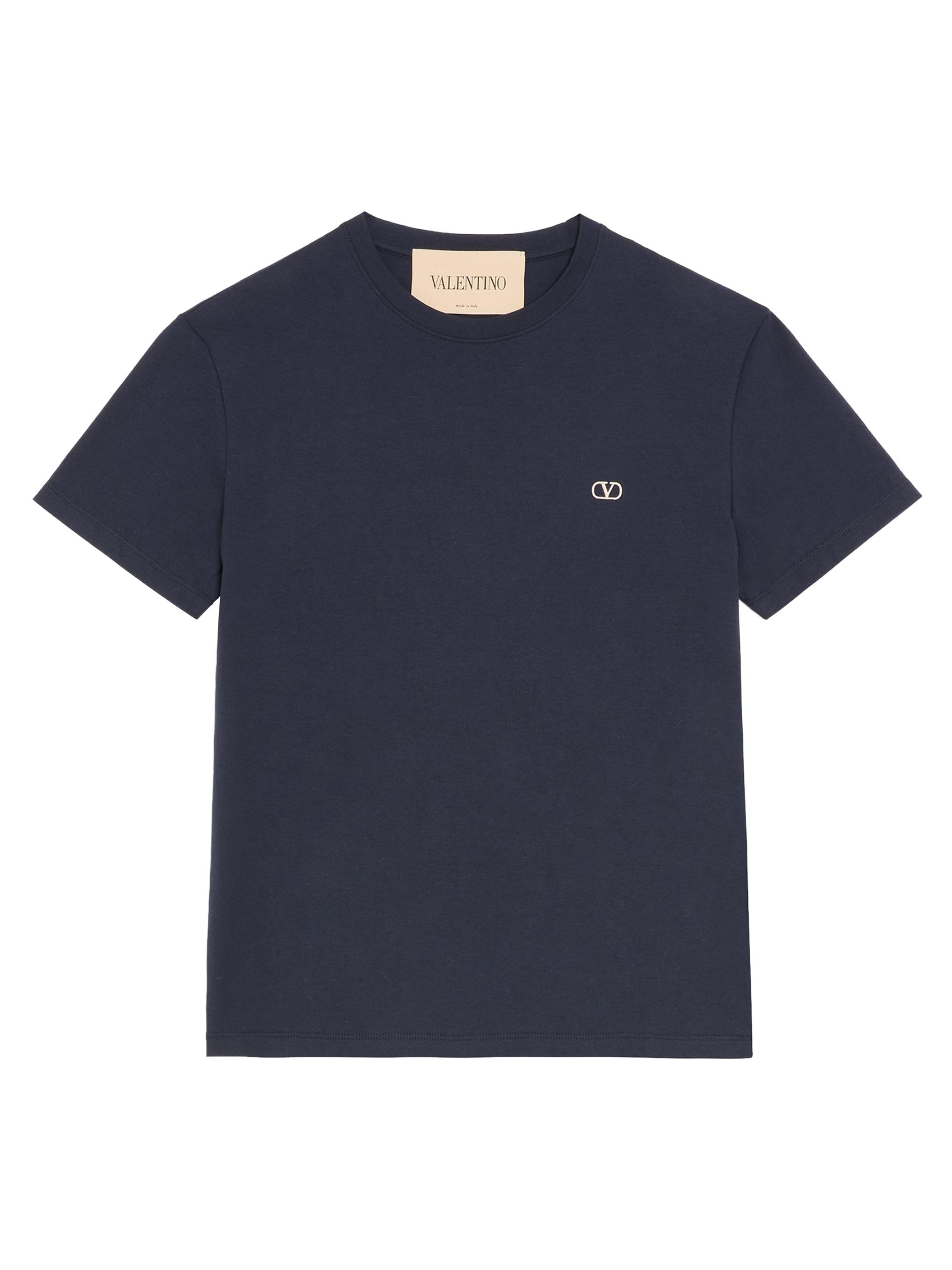 Valentino Garavani Men's Cotton T-Shirt with VLogo Embroidery - Navy
