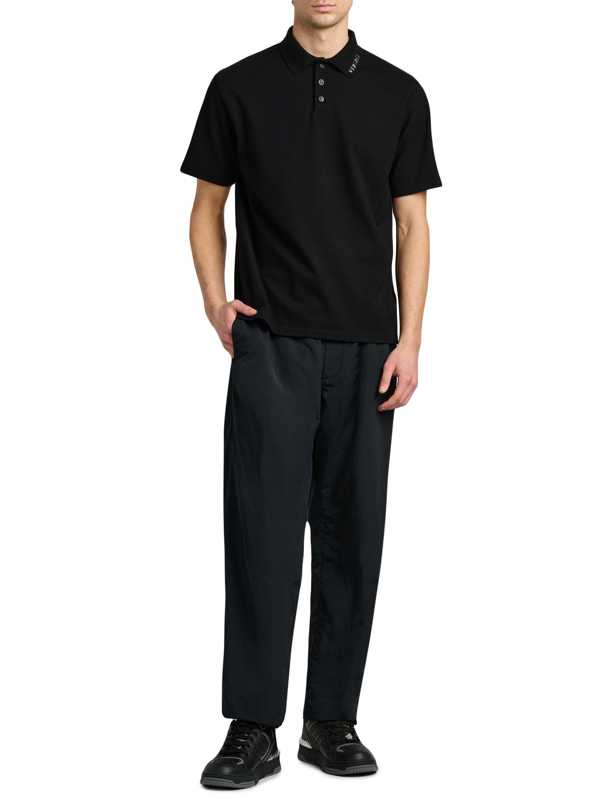 Versace Men's Piquet Medusa Buttons Cotton Polo Shirt - Black | Thumbnail 2