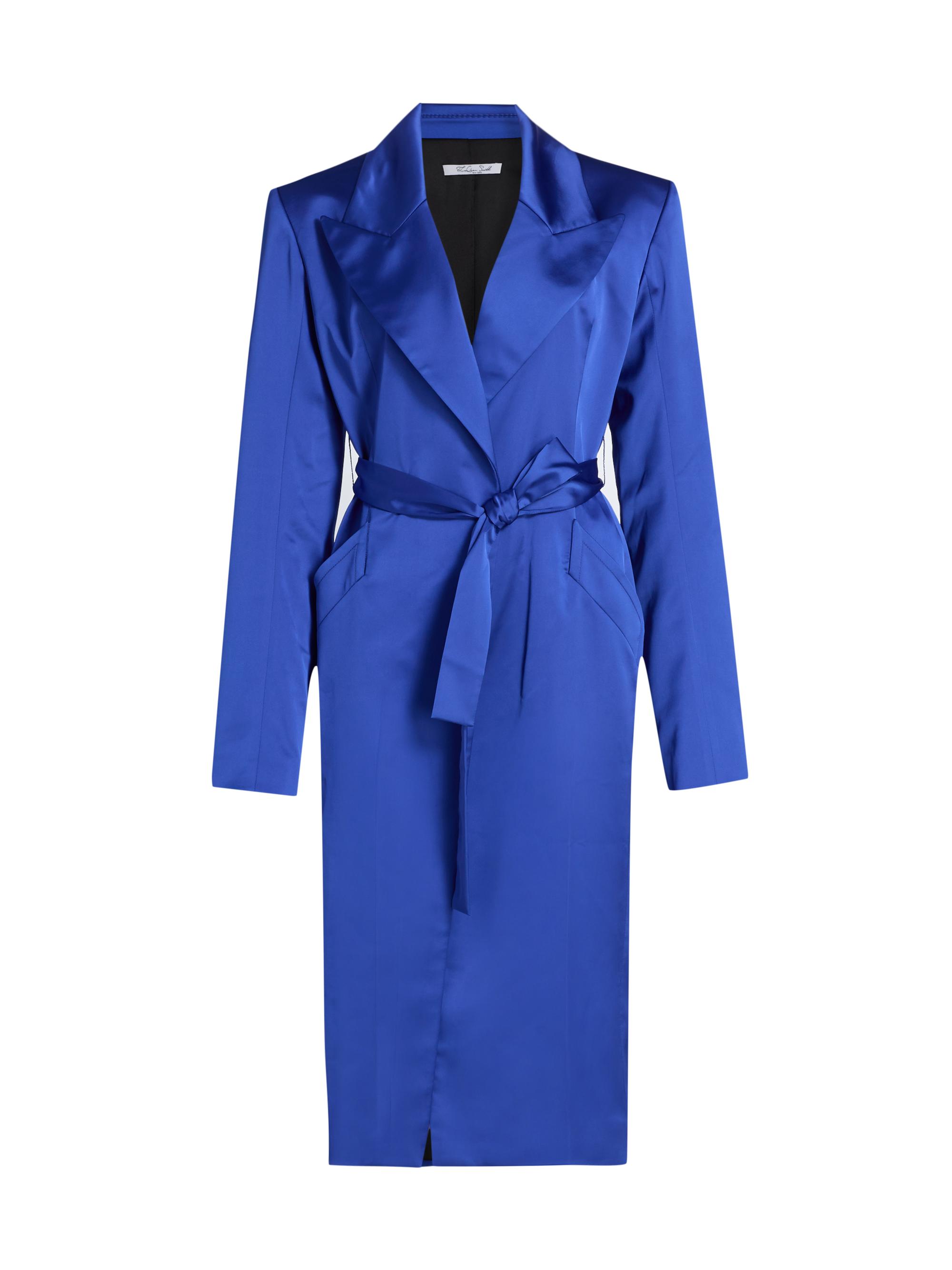 LaQuan Smith Women's Peak-Lapel Satin Evening Coat - Blue - Women's Clothing