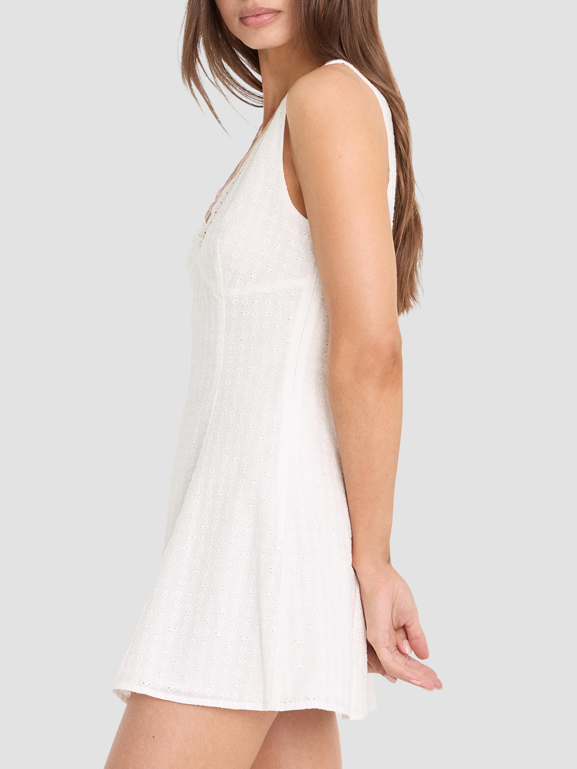 Good American Women's The Eyelet Cotton Mini Dress - White | Thumbnail 3
