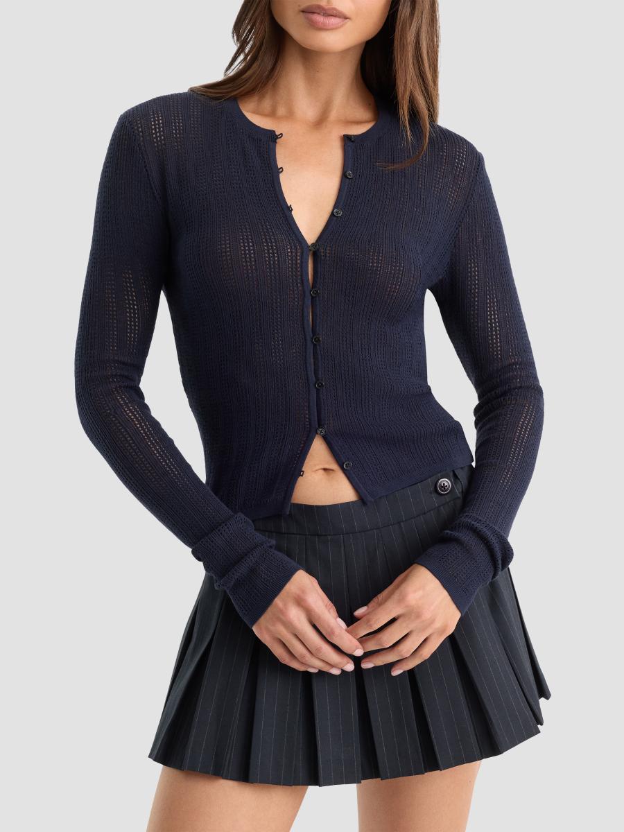 Good American Women's The Open Knit Cardigan In Blue
