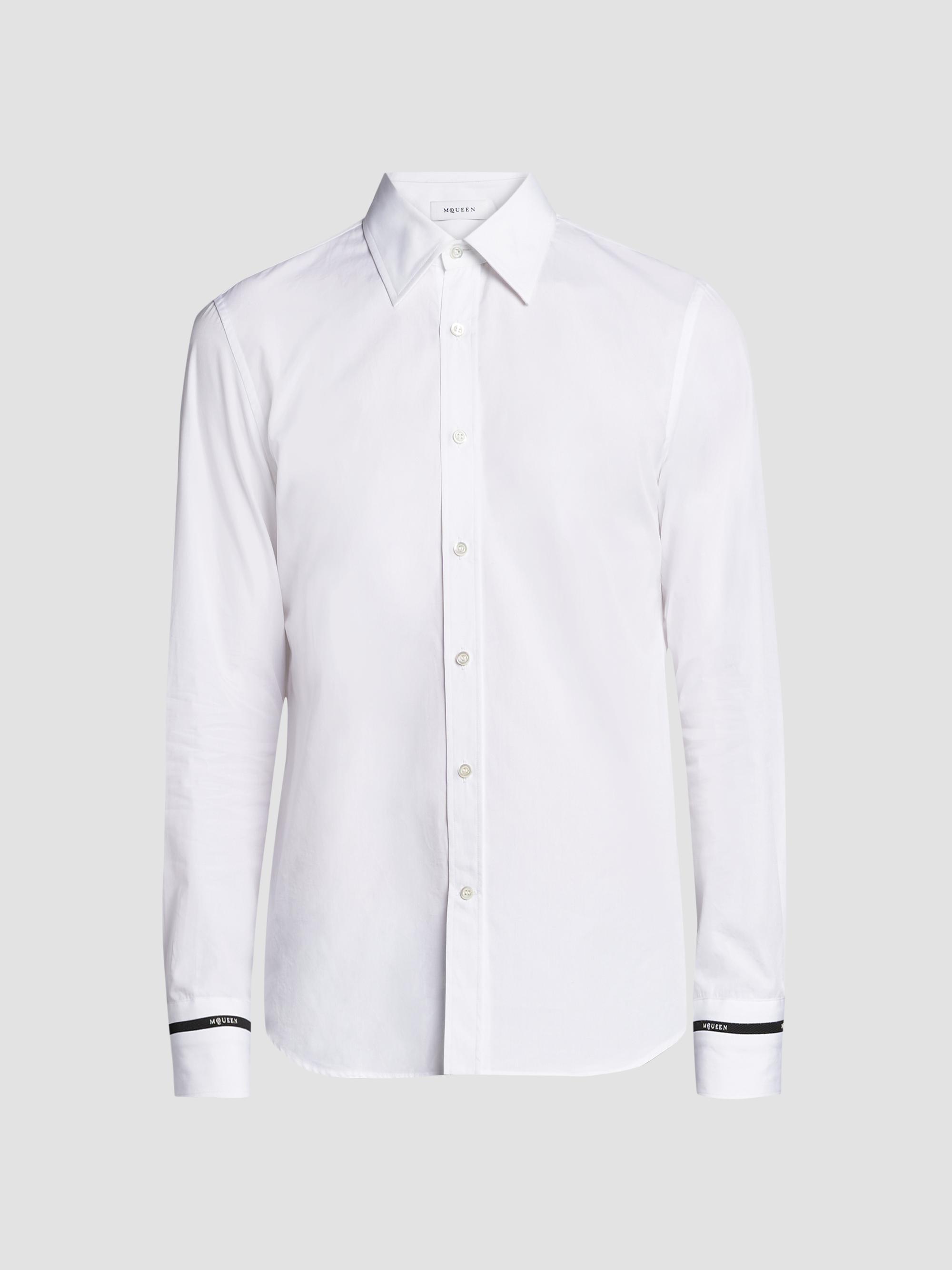 McQueen Men's Logo-Tape Contrast-Cuff Cotton Shirt - Optical White | Thumbnail 7