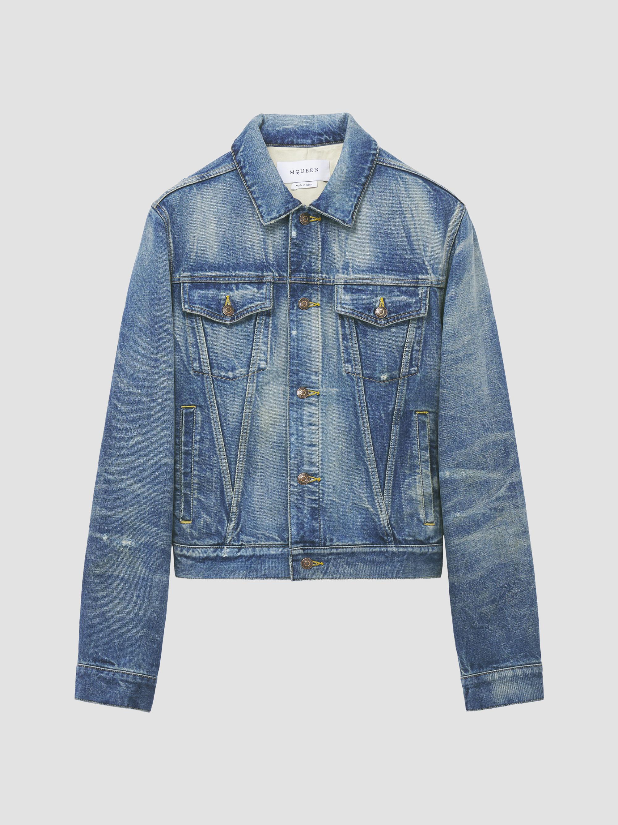 McQueen Men's Distressed Cotton Denim Jacket - Blue Washed