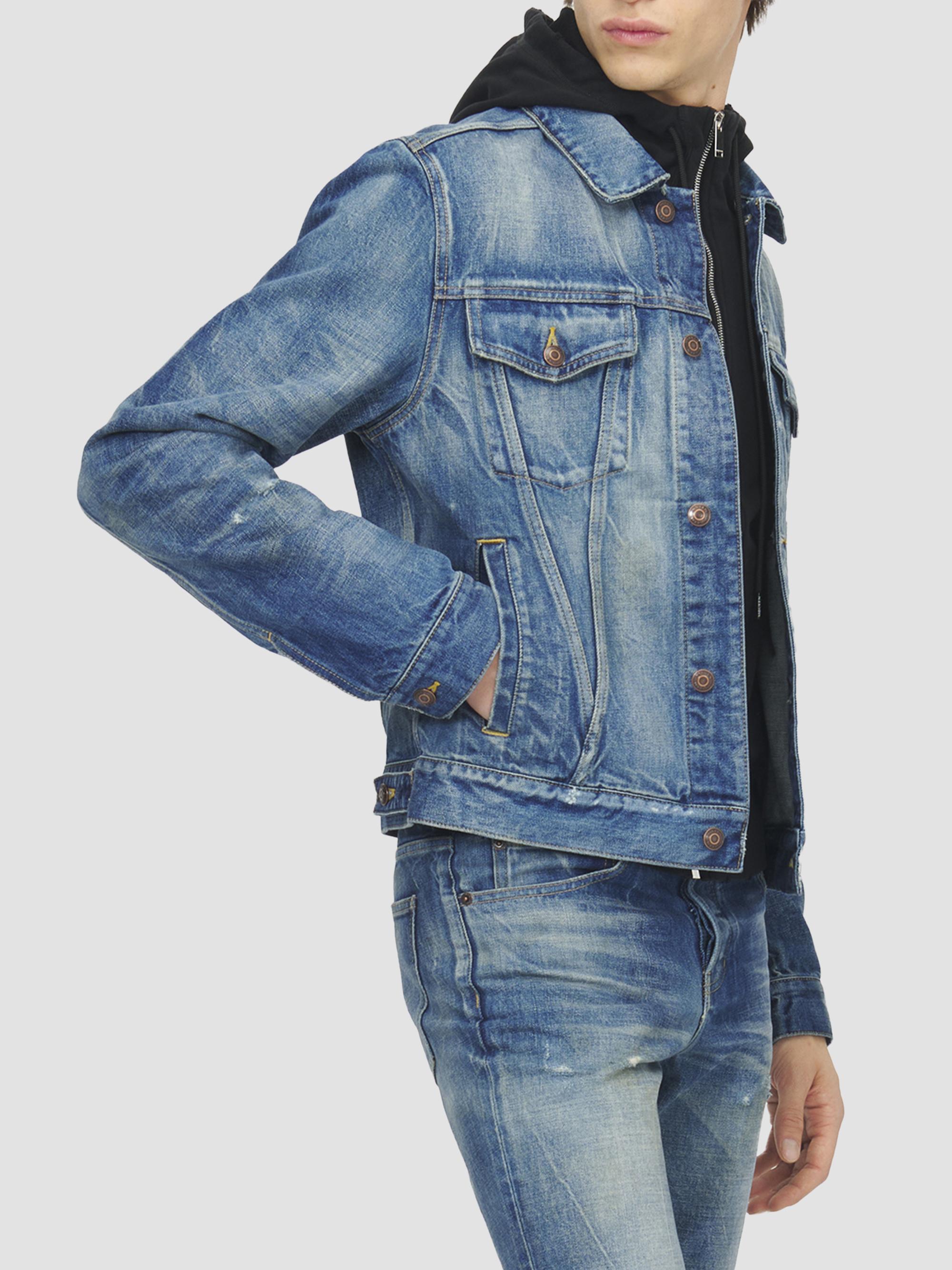 McQueen Men's Distressed Cotton Denim Jacket - Blue Washed | Thumbnail 4