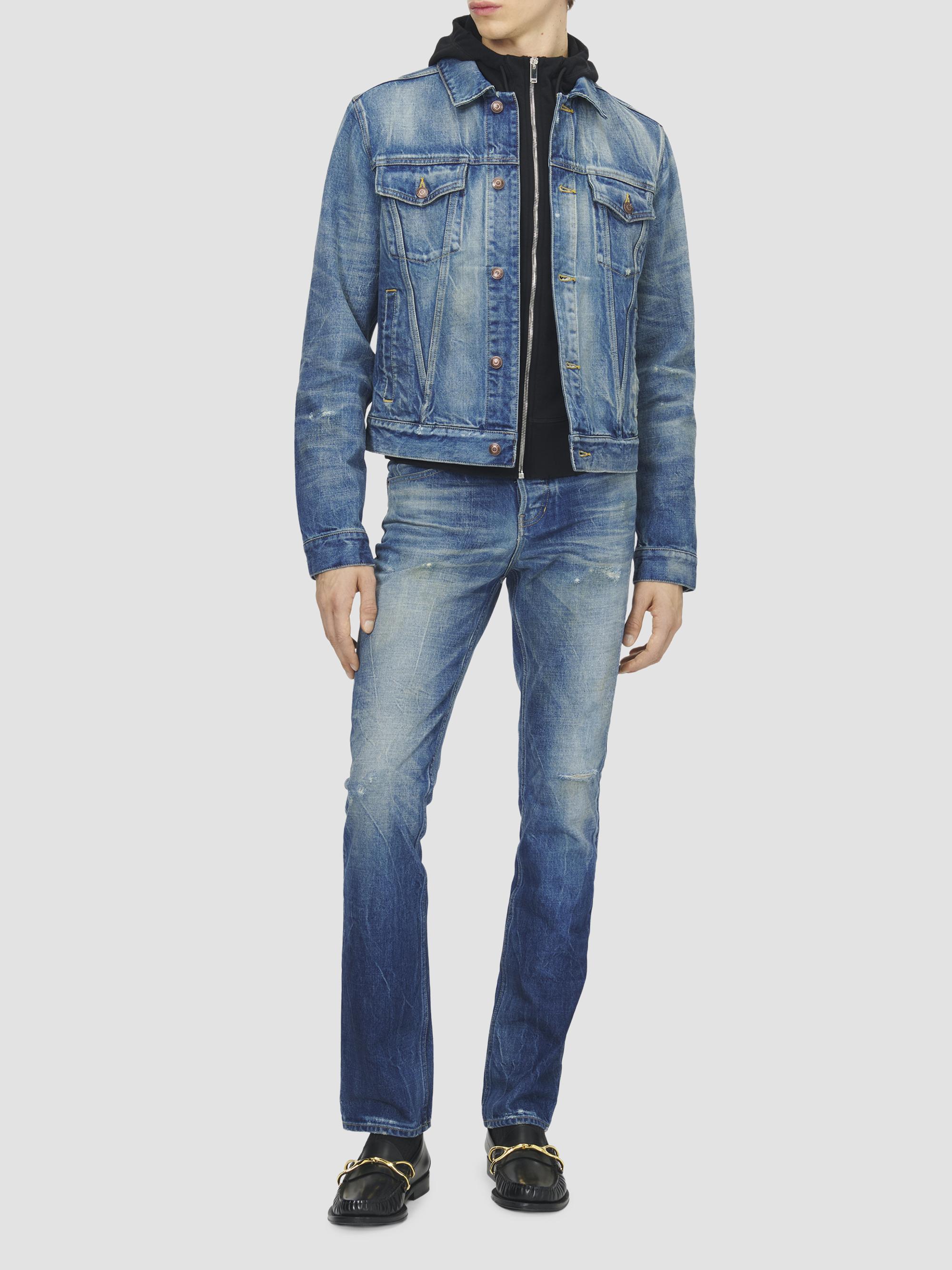 McQueen Men's Distressed Cotton Denim Jacket - Blue Washed | Thumbnail 2