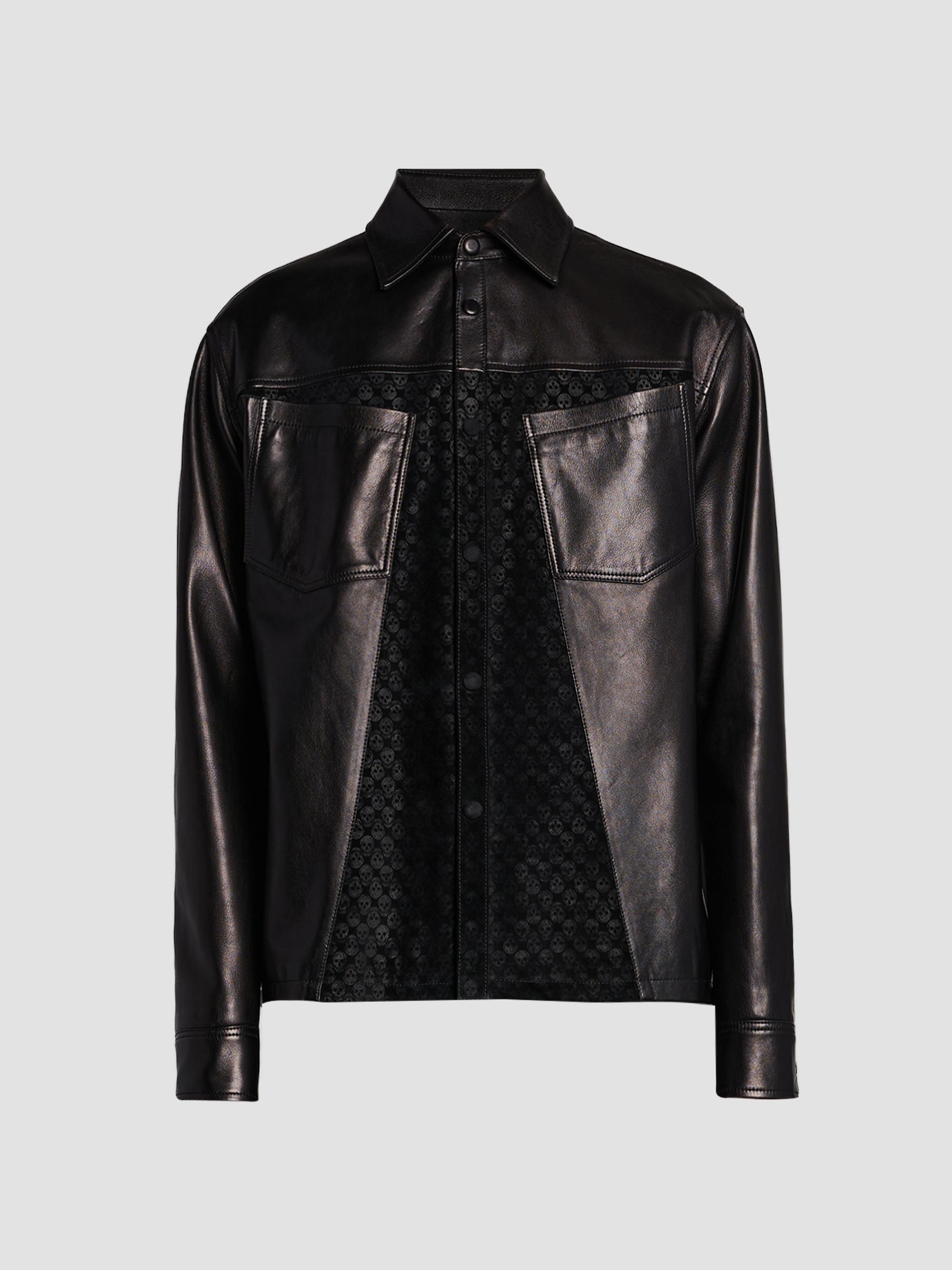 McQueen Men's Skull-Embossed Leather Jacket - Black