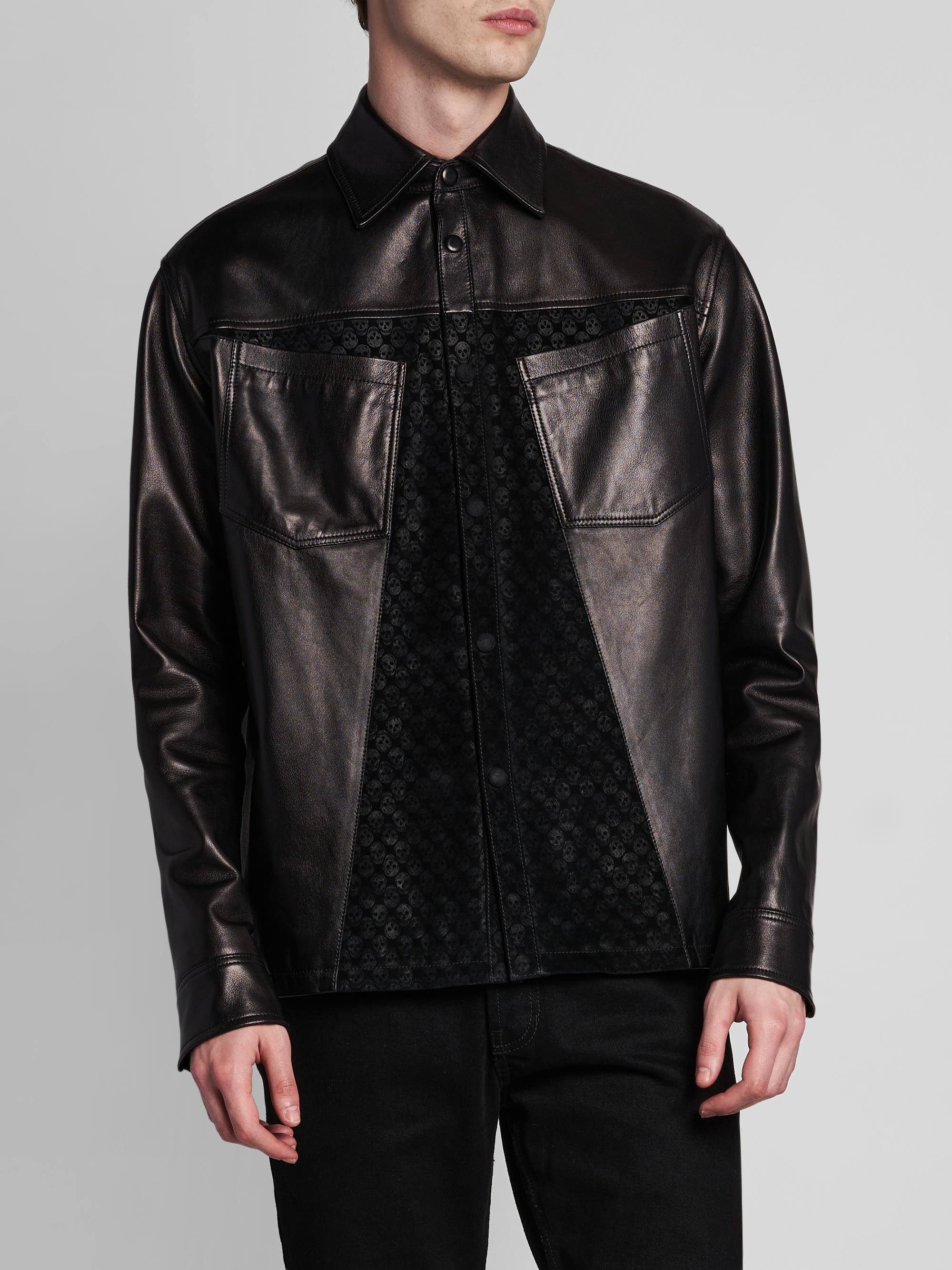 McQueen Men's Skull-Embossed Leather Jacket - Black | Thumbnail 3