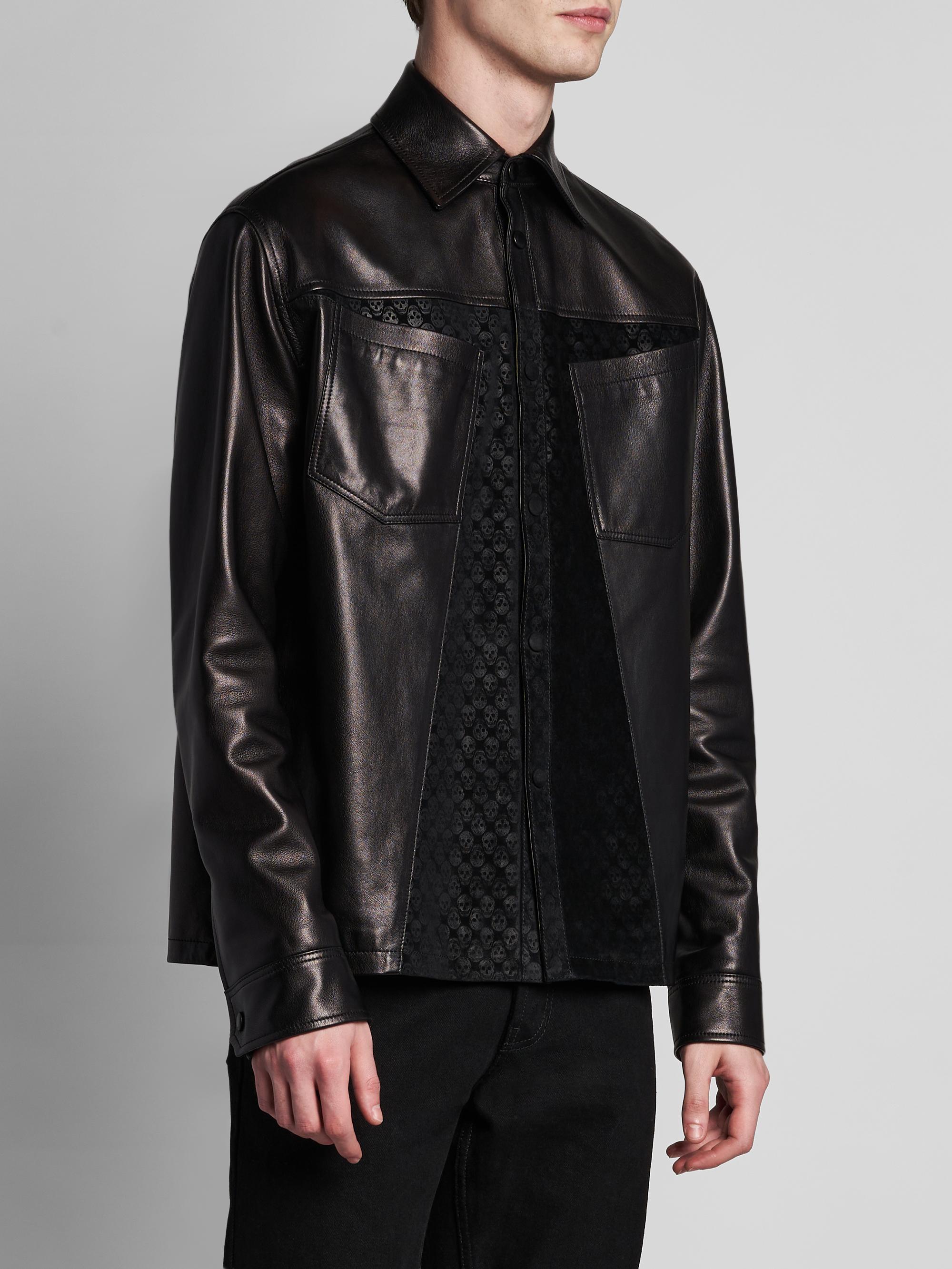 McQueen Men's Skull-Embossed Leather Jacket - Black | Thumbnail 4
