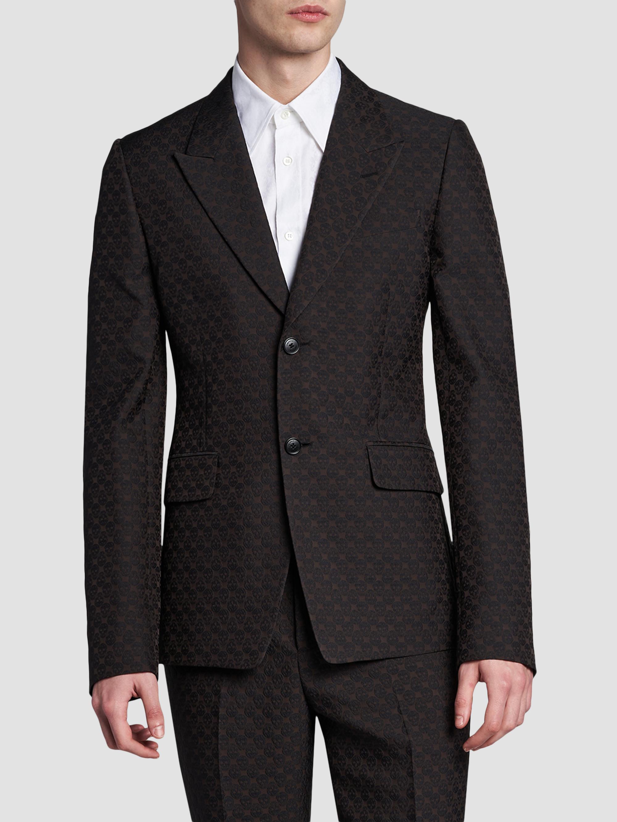 McQueen Men's Skull Jacquard Single-Breasted Jacket - Brown | Thumbnail 3