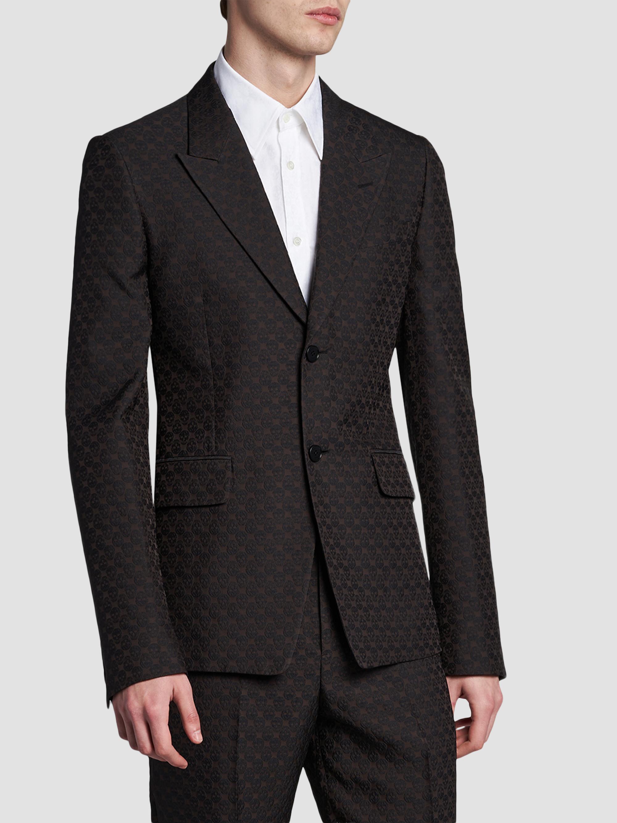 McQueen Men's Skull Jacquard Single-Breasted Jacket - Brown | Thumbnail 4