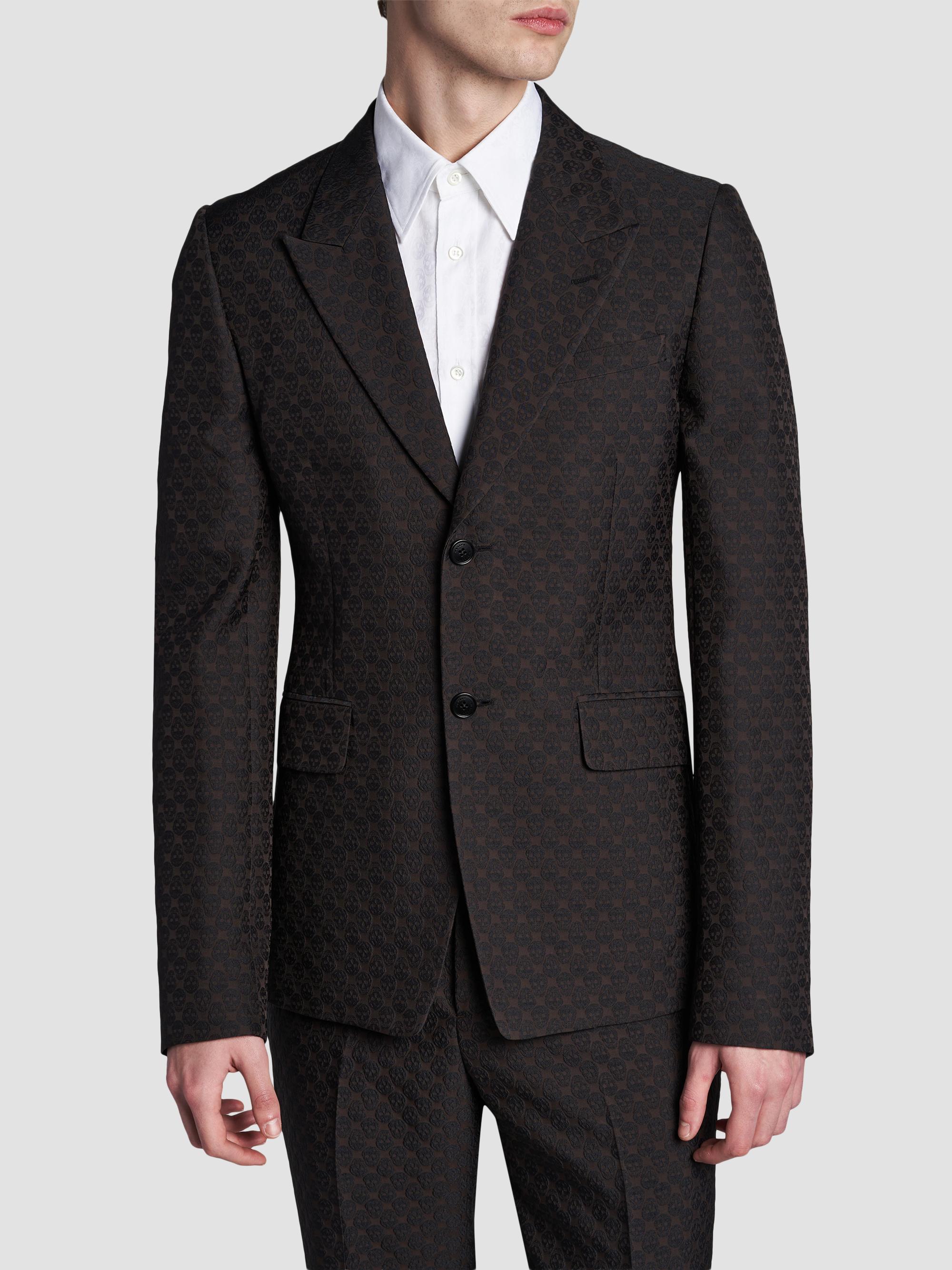 McQueen Men's Skull Jacquard Single-Breasted Jacket - Brown | Thumbnail 6