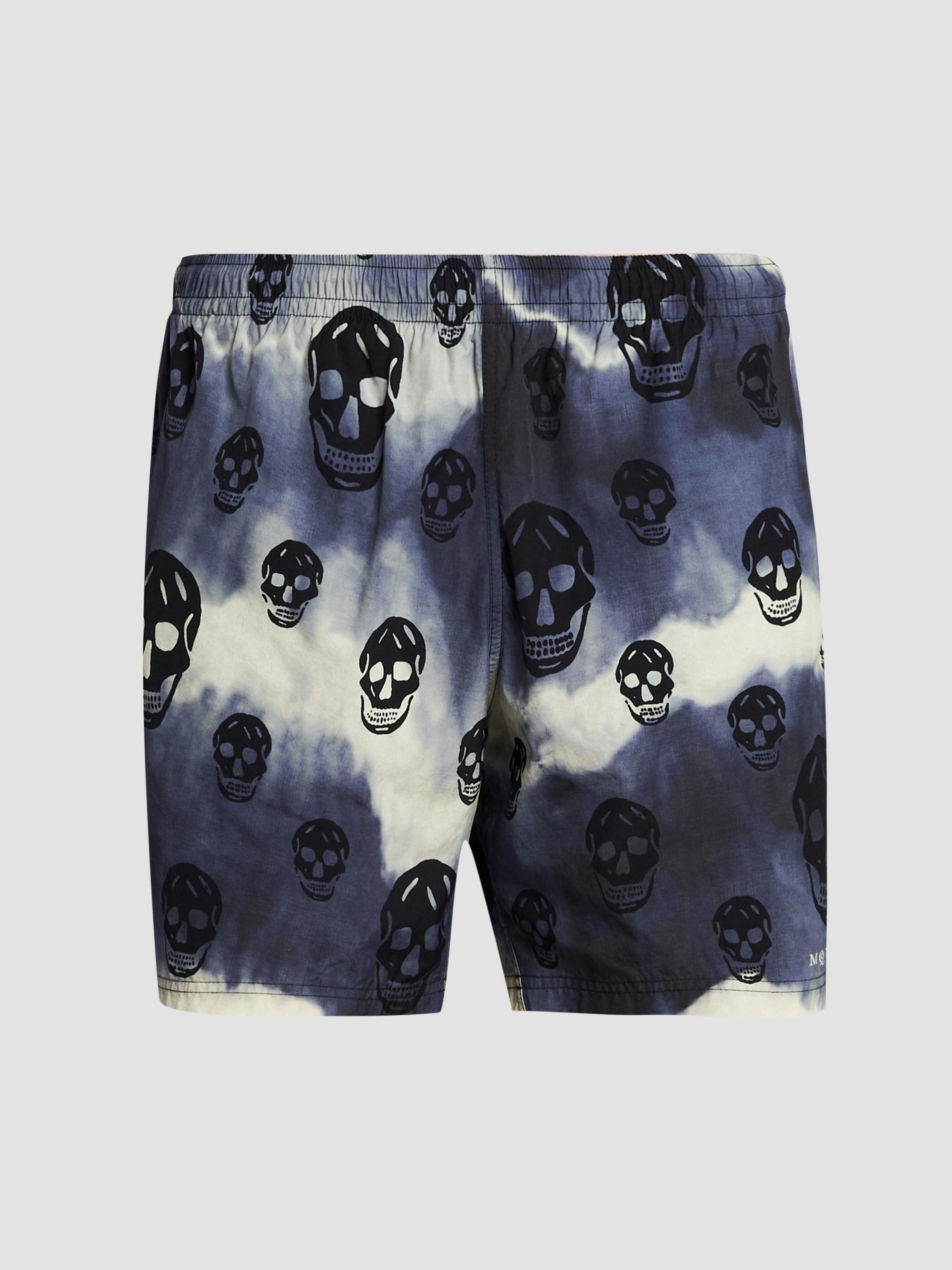 McQueen Men's Tie-Dye Skull Nylon Shorts - Navy Black