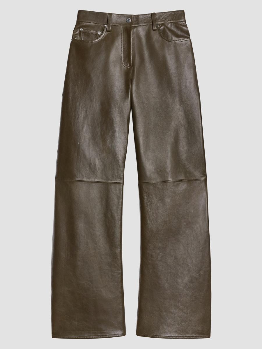 Helmut Lang Women's Relaxed Leather Bootcut Pants In Dark Moss Black