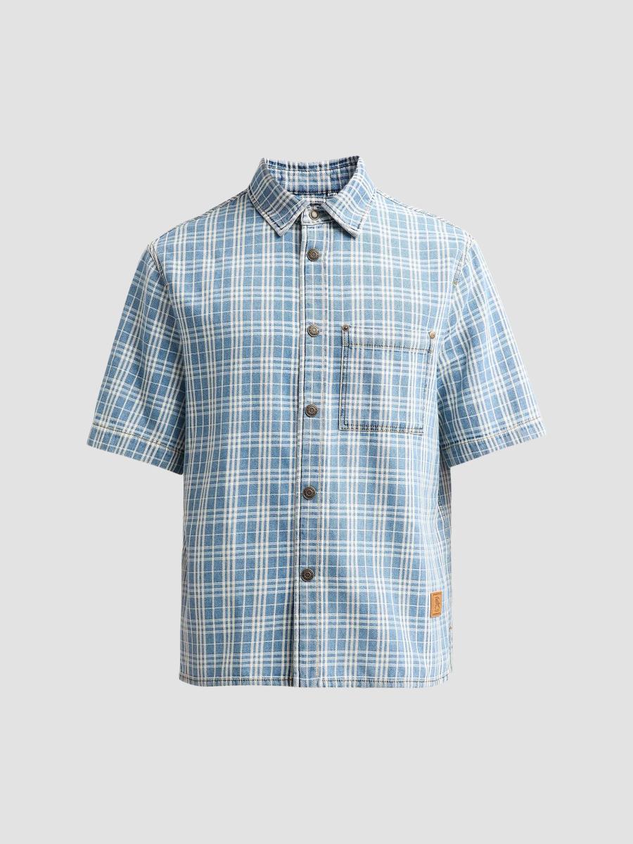 Burberry Men's Garret Check Denim Shirt In Light Indigo Blue