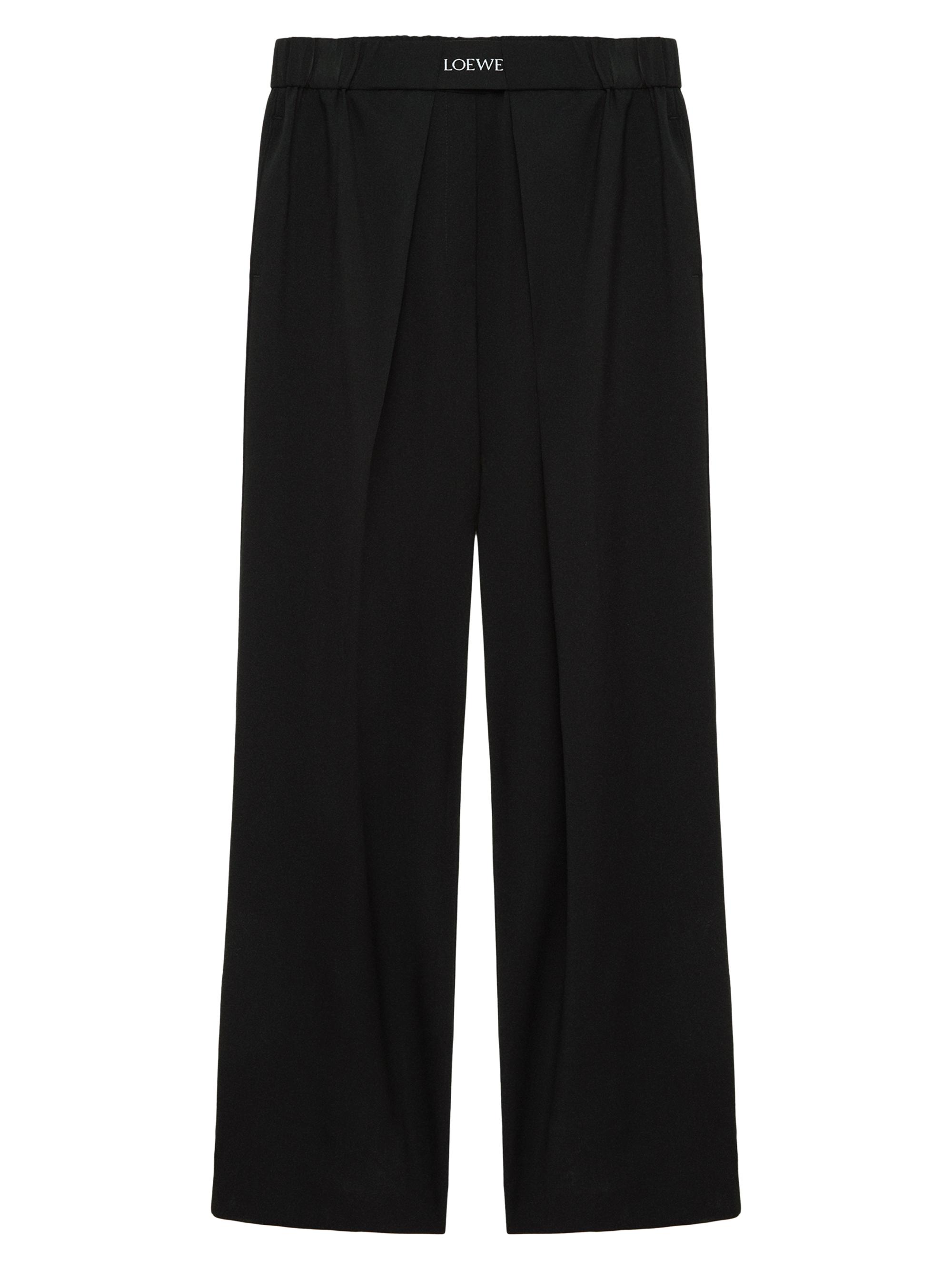 LOEWE Women's Pleated-Front Logo-Waist Wool-Blend Trousers - Black - Women's Clothing