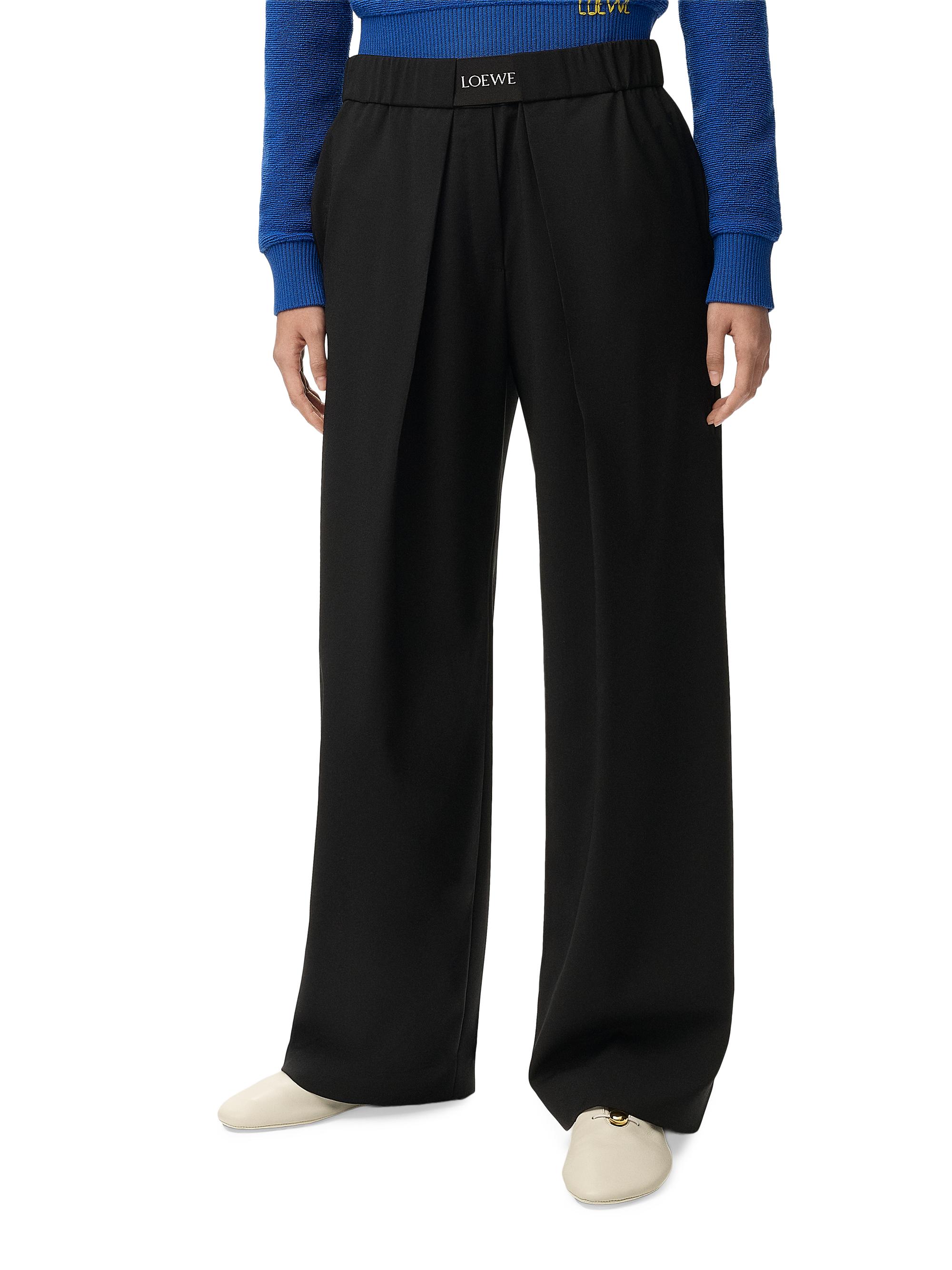 LOEWE Women's Pleated-Front Logo-Waist Wool-Blend Trousers - Black | Thumbnail 3