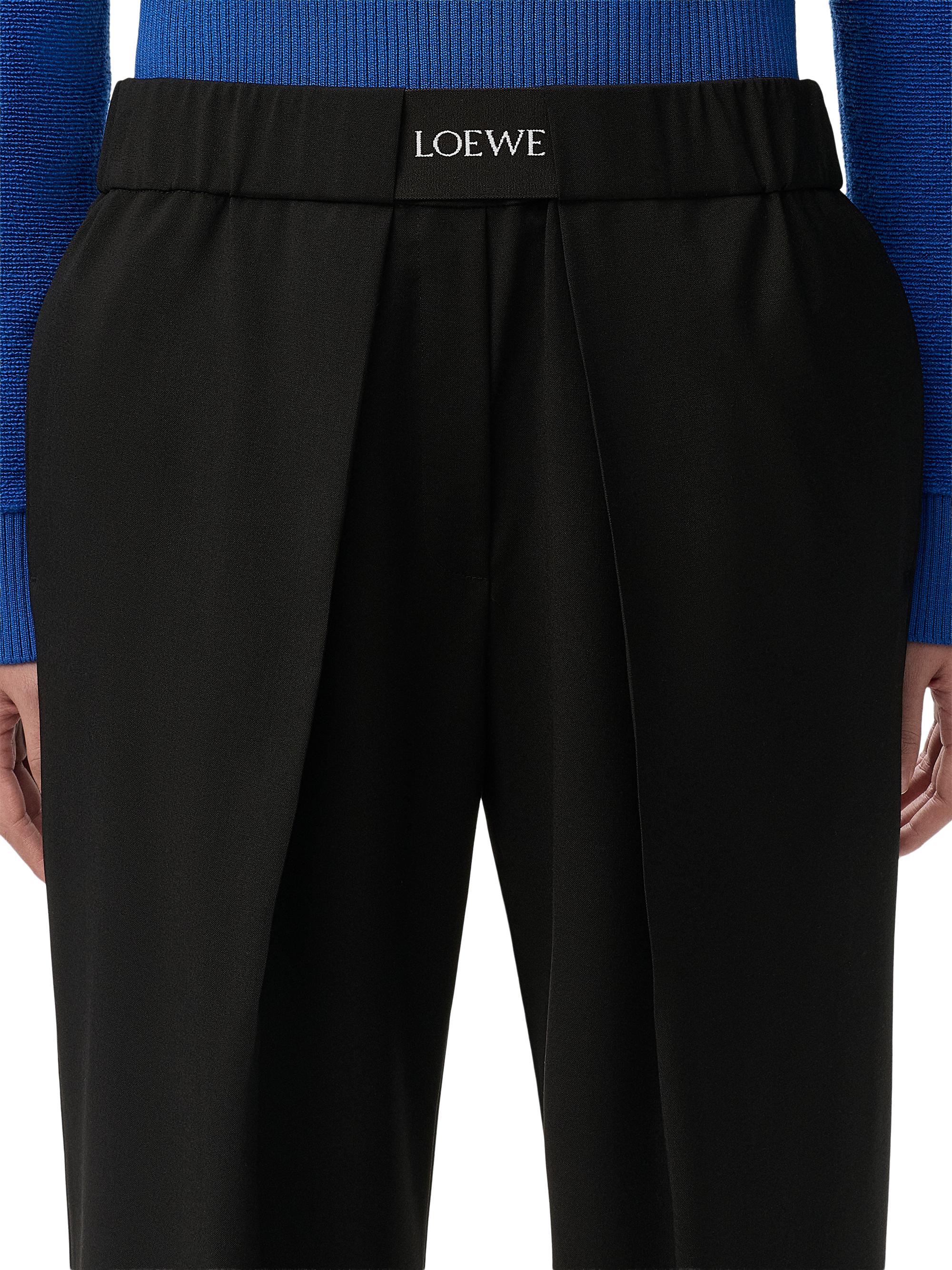 LOEWE Women's Pleated-Front Logo-Waist Wool-Blend Trousers - Black | Thumbnail 5