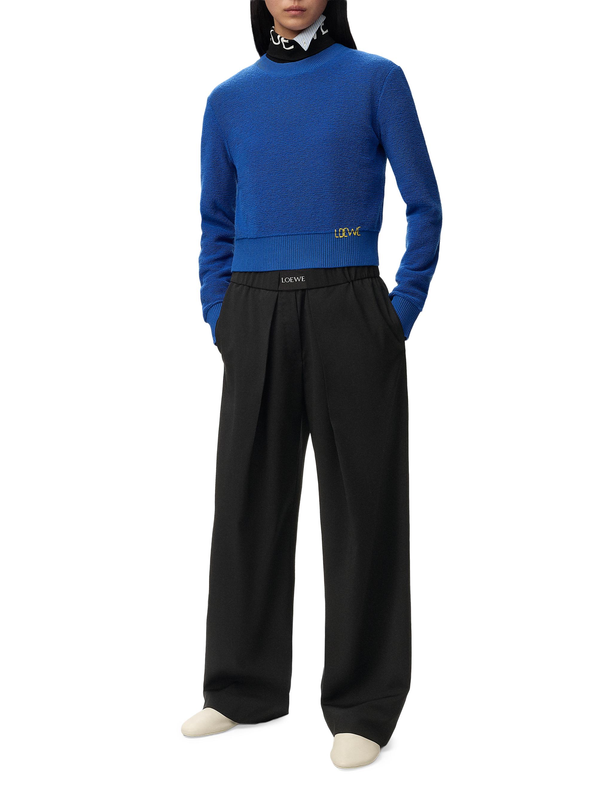 LOEWE Women's Pleated-Front Logo-Waist Wool-Blend Trousers - Black | Thumbnail 2